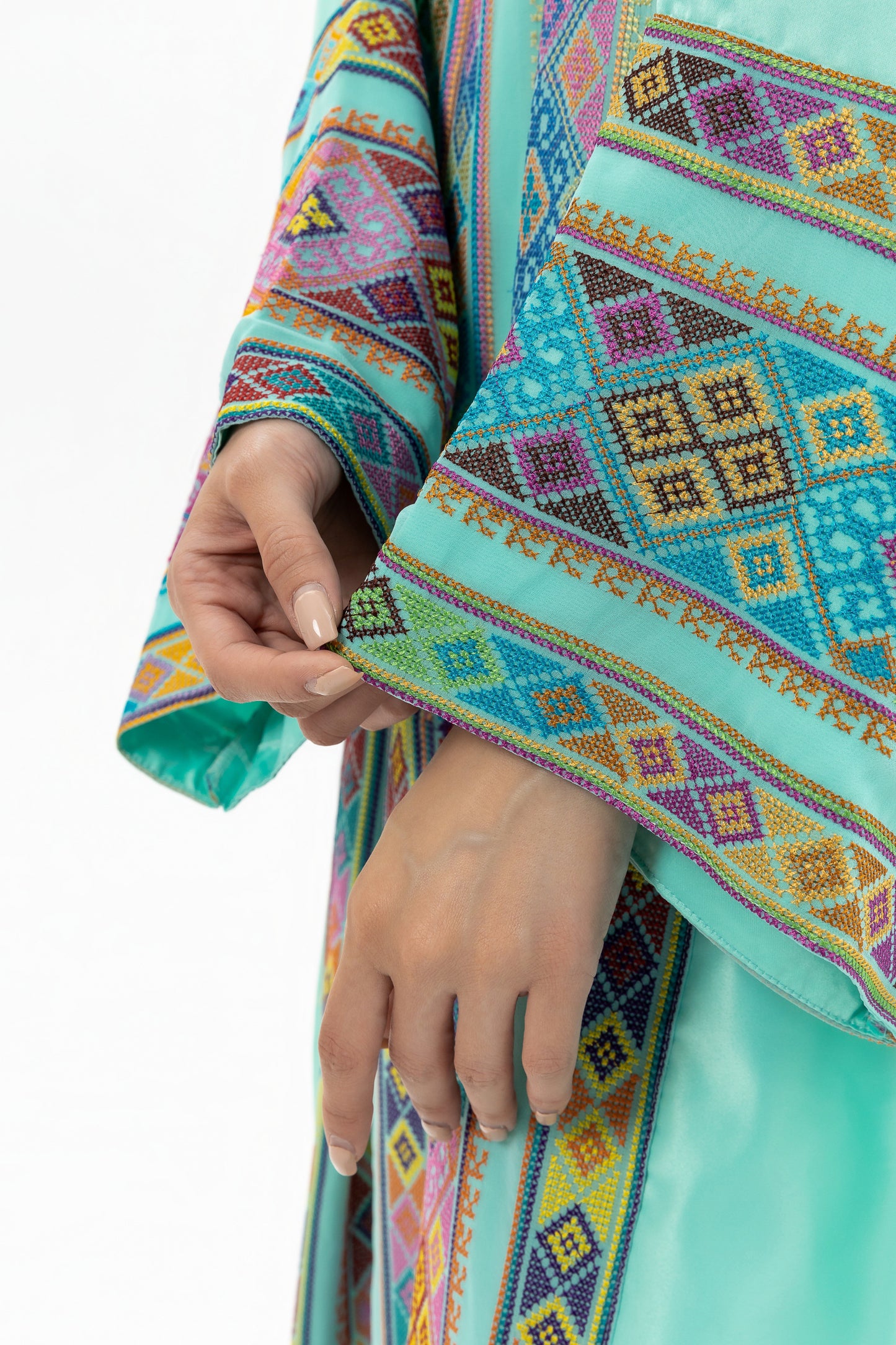 Adult Turquoise Kaftan with Tatreez Details