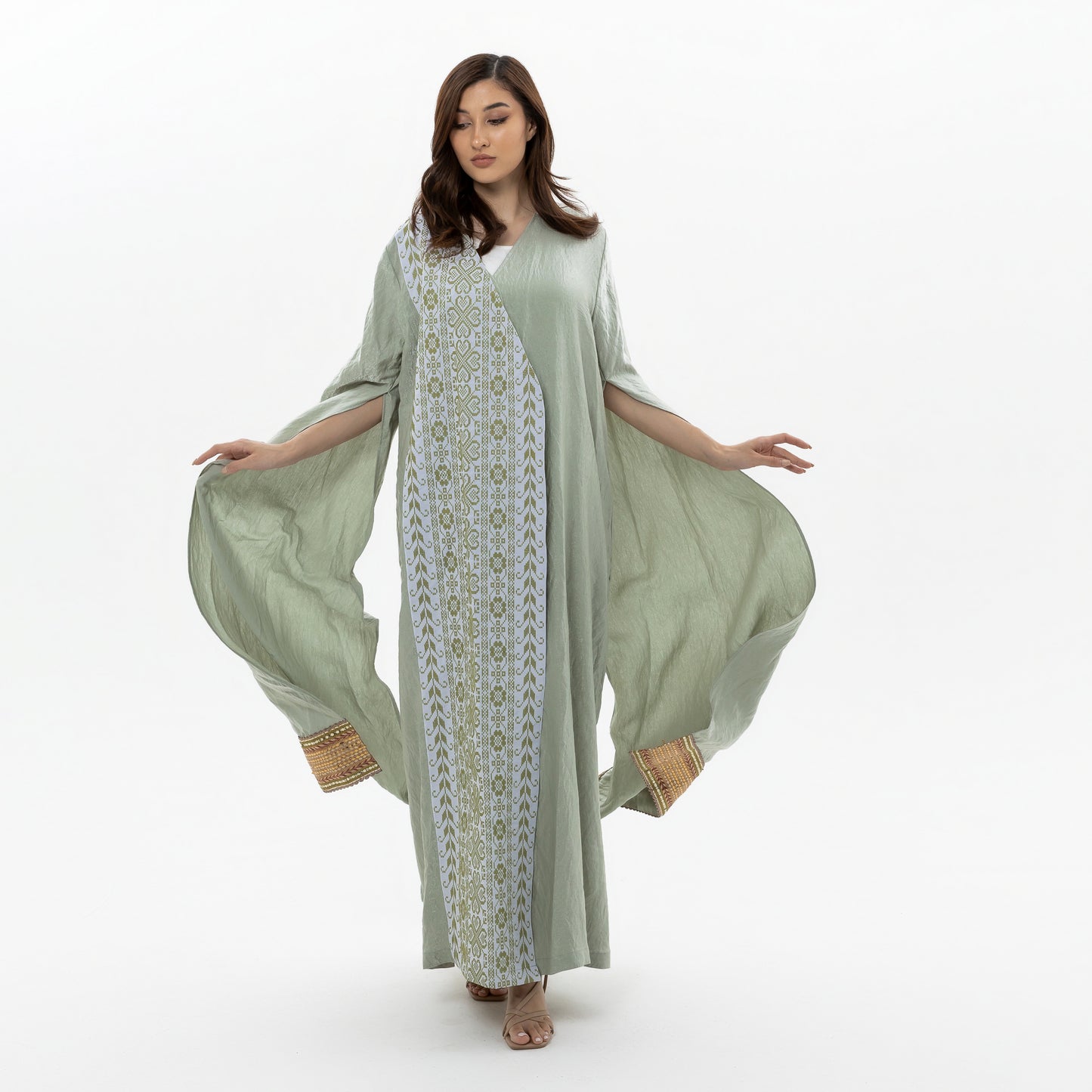 Mint Abaya with Embroidery Details