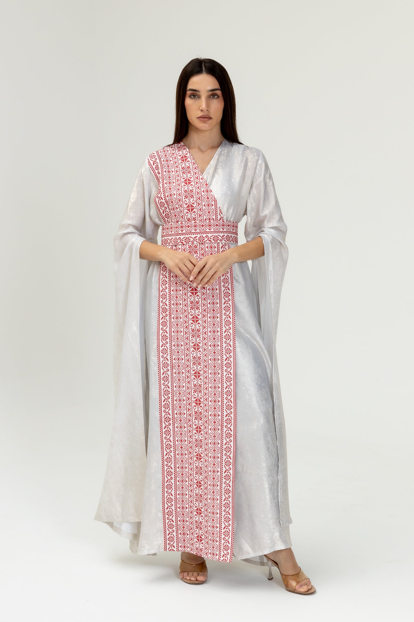 Silver Embroidered Wrap Abaya