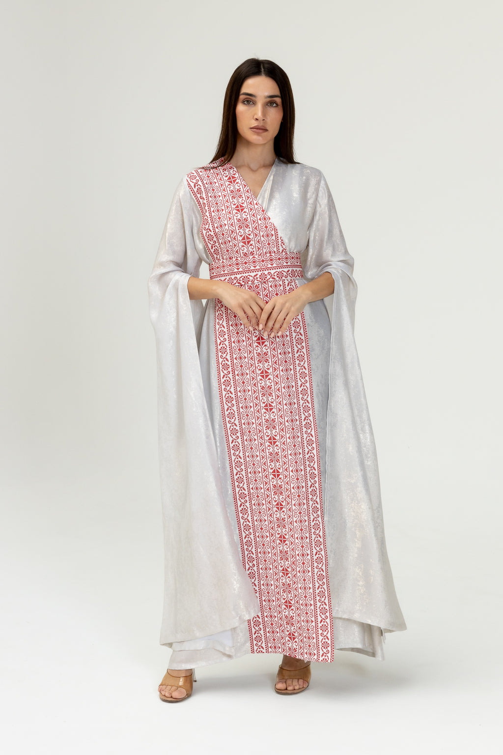 Silver Embroidered Wrap Abaya