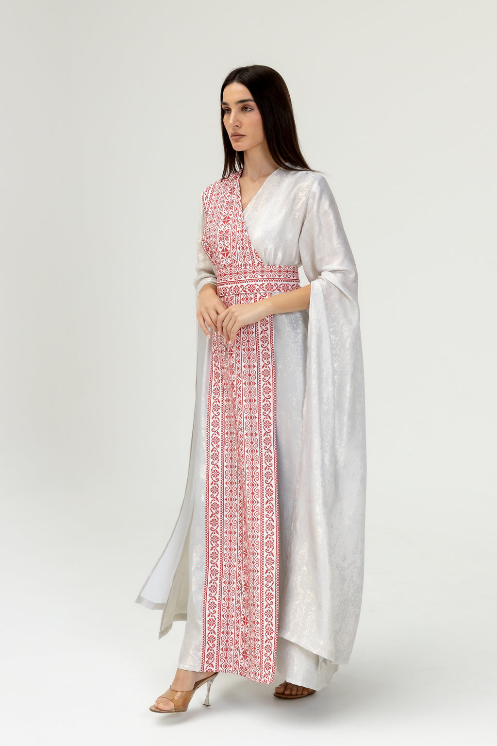 Silver Embroidered Wrap Abaya