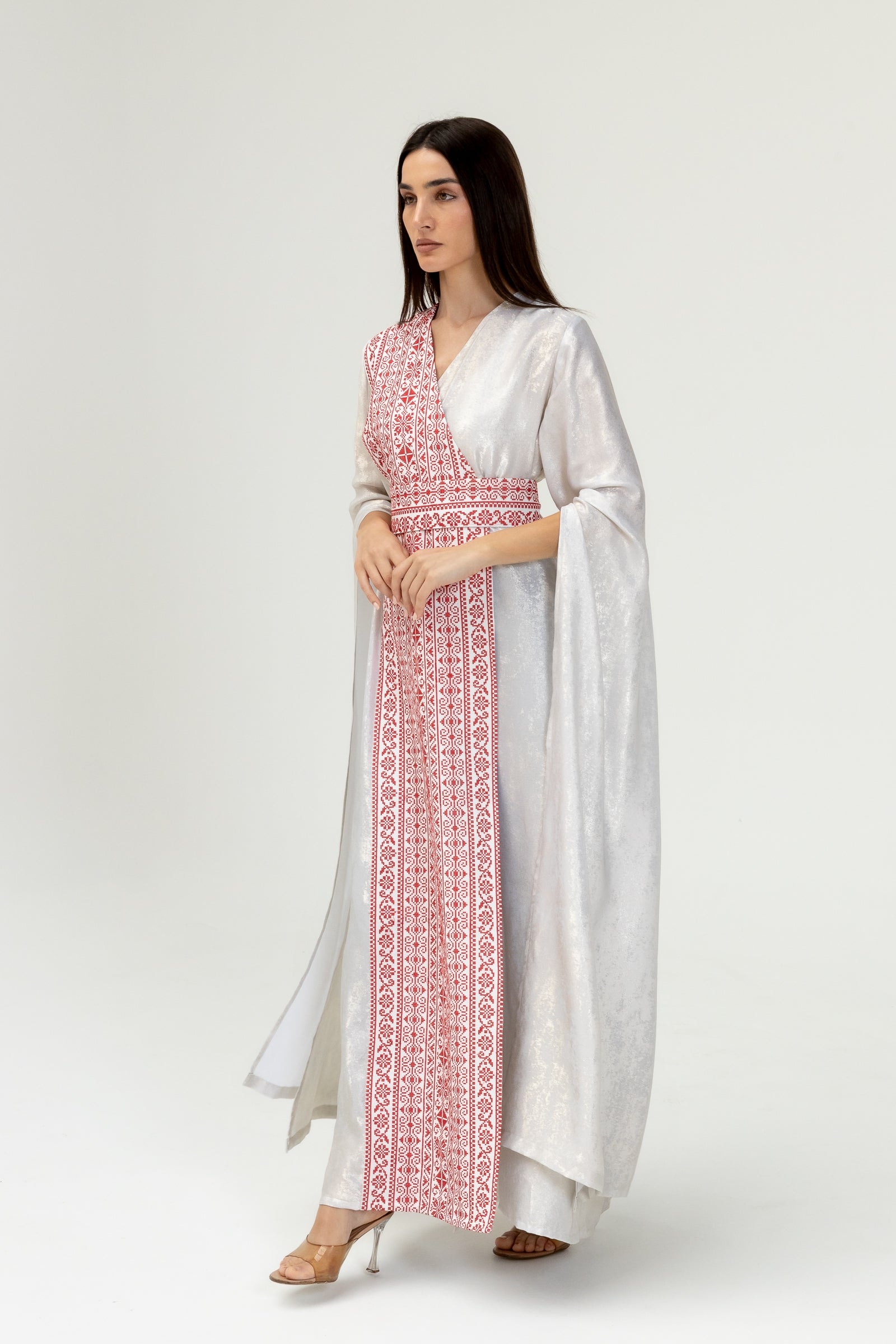 Silver Embroidered Wrap Abaya