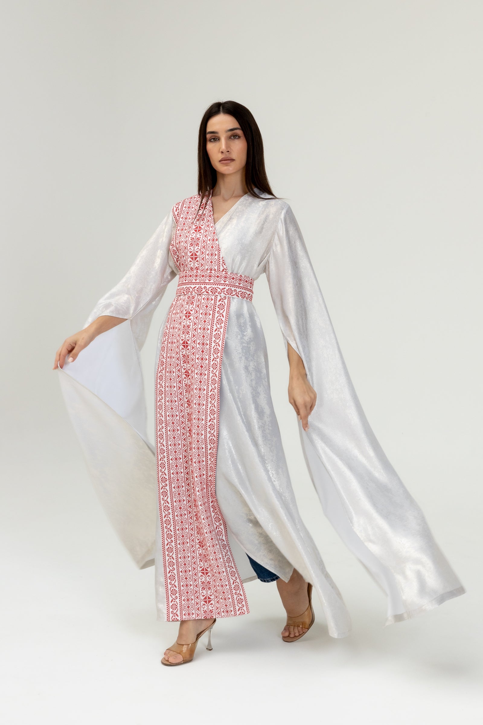 Silver Embroidered Wrap Abaya