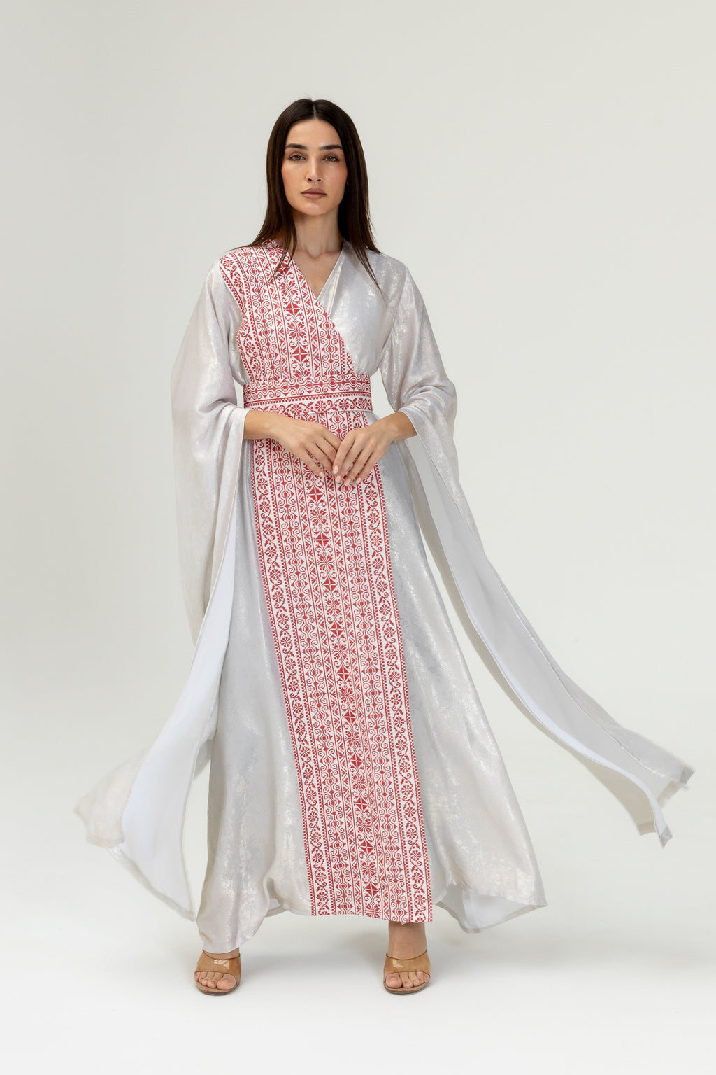 Silver Embroidered Wrap Abaya