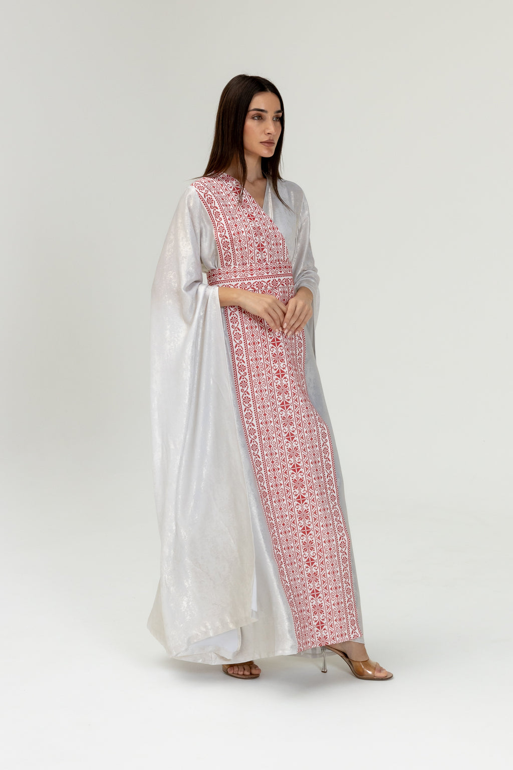 Silver Embroidered Wrap Abaya