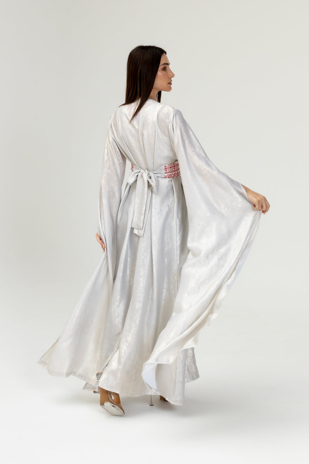Silver Embroidered Wrap Abaya