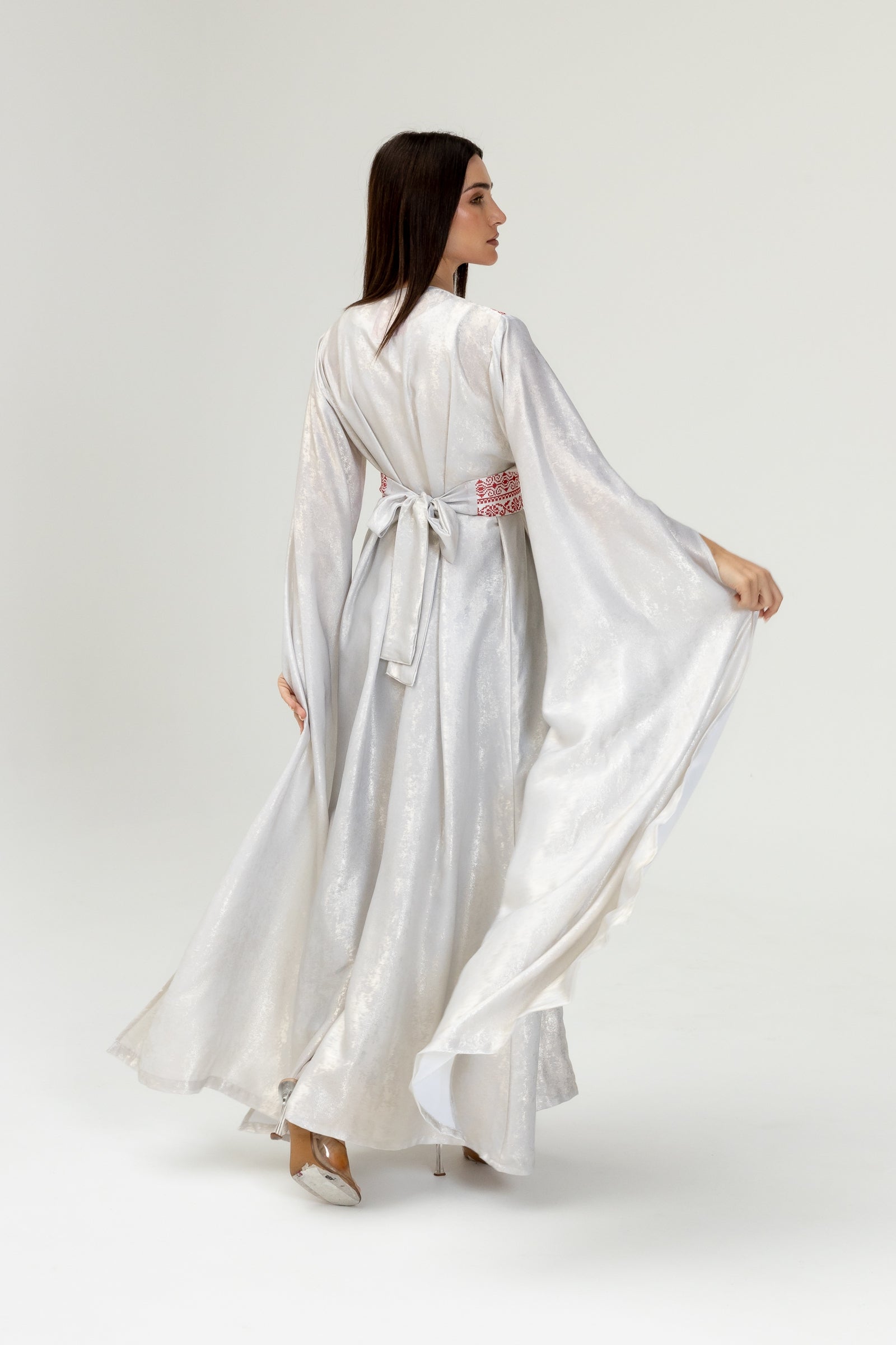 Silver Embroidered Wrap Abaya