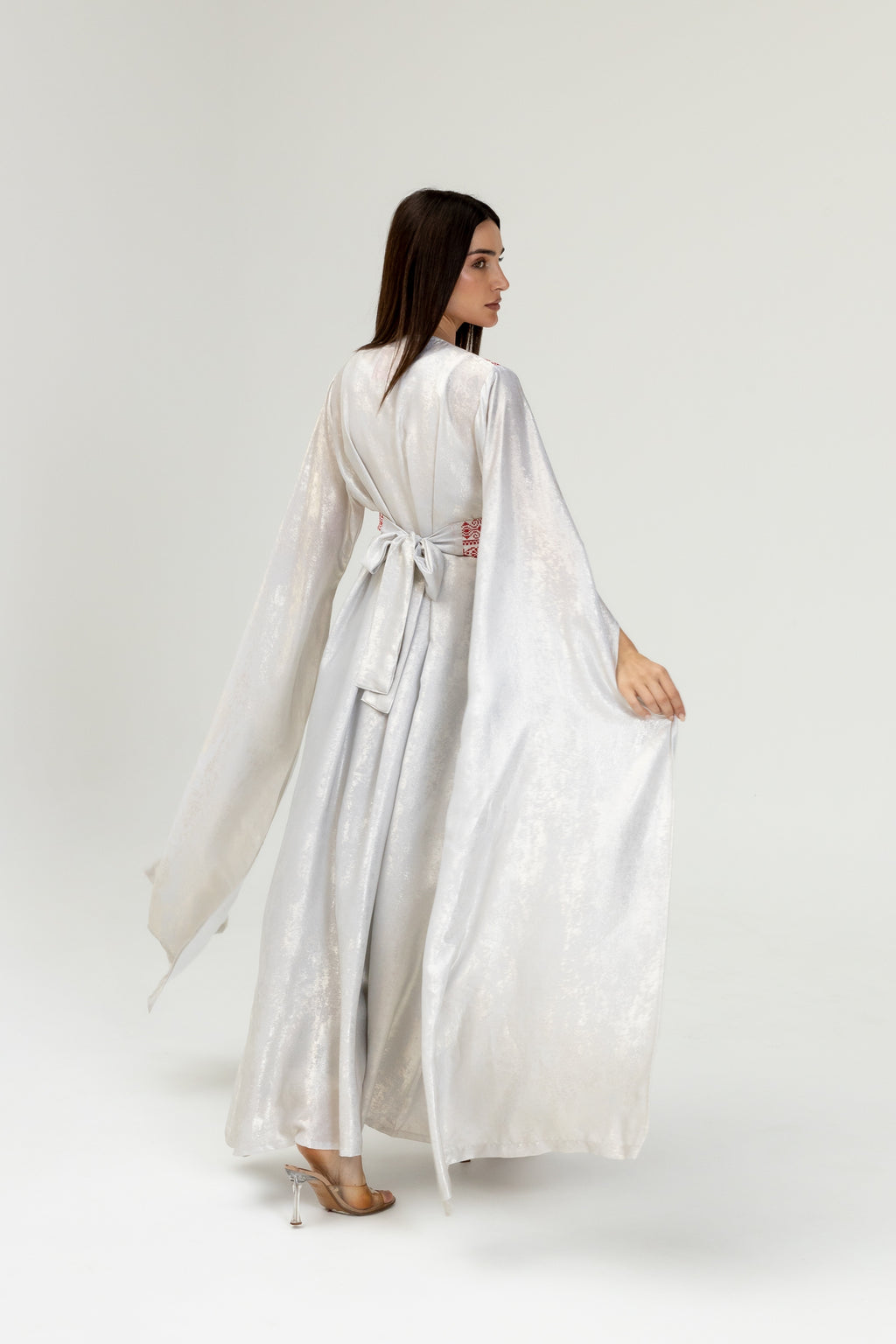Silver Embroidered Wrap Abaya
