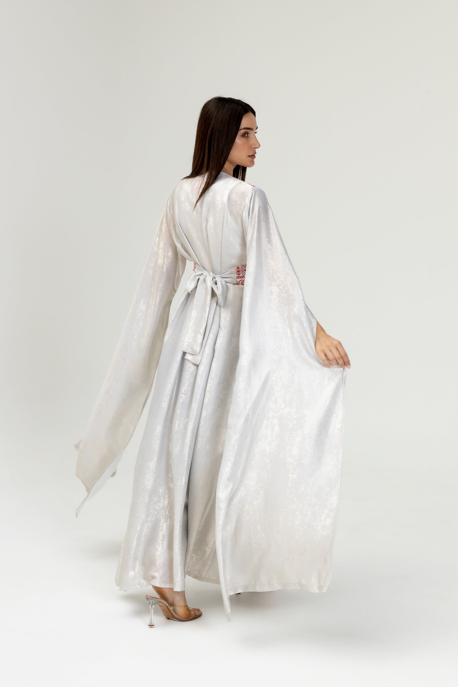 Silver Embroidered Wrap Abaya
