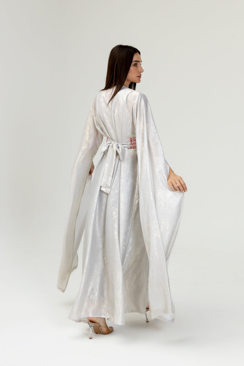 Silver Embroidered Wrap Abaya