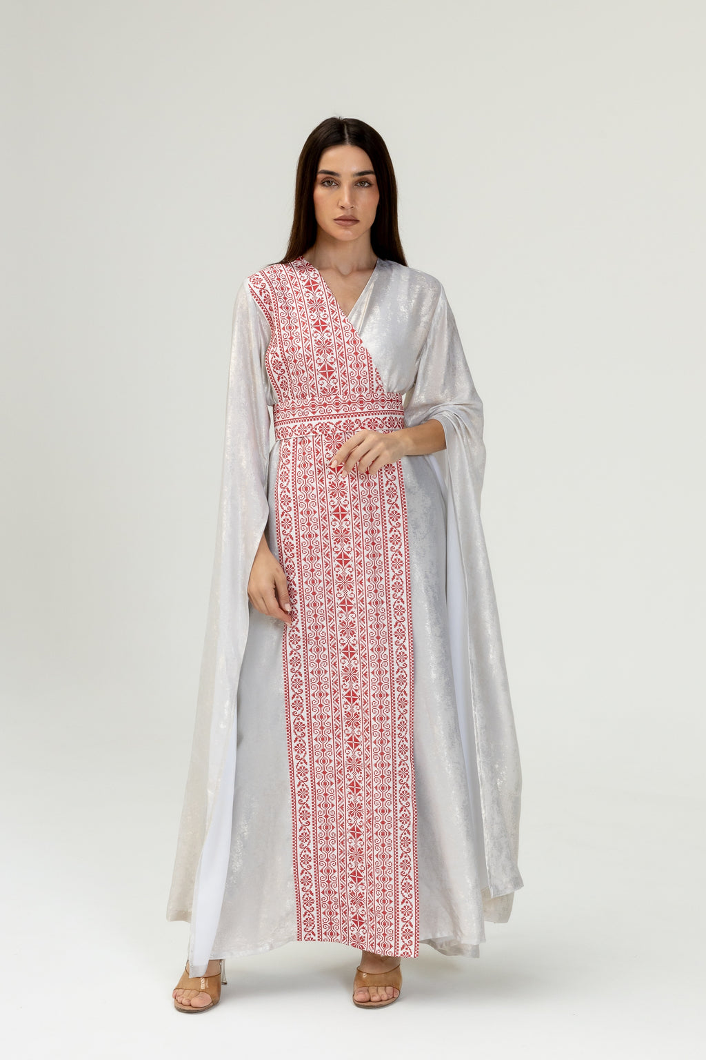 Silver Embroidered Wrap Abaya