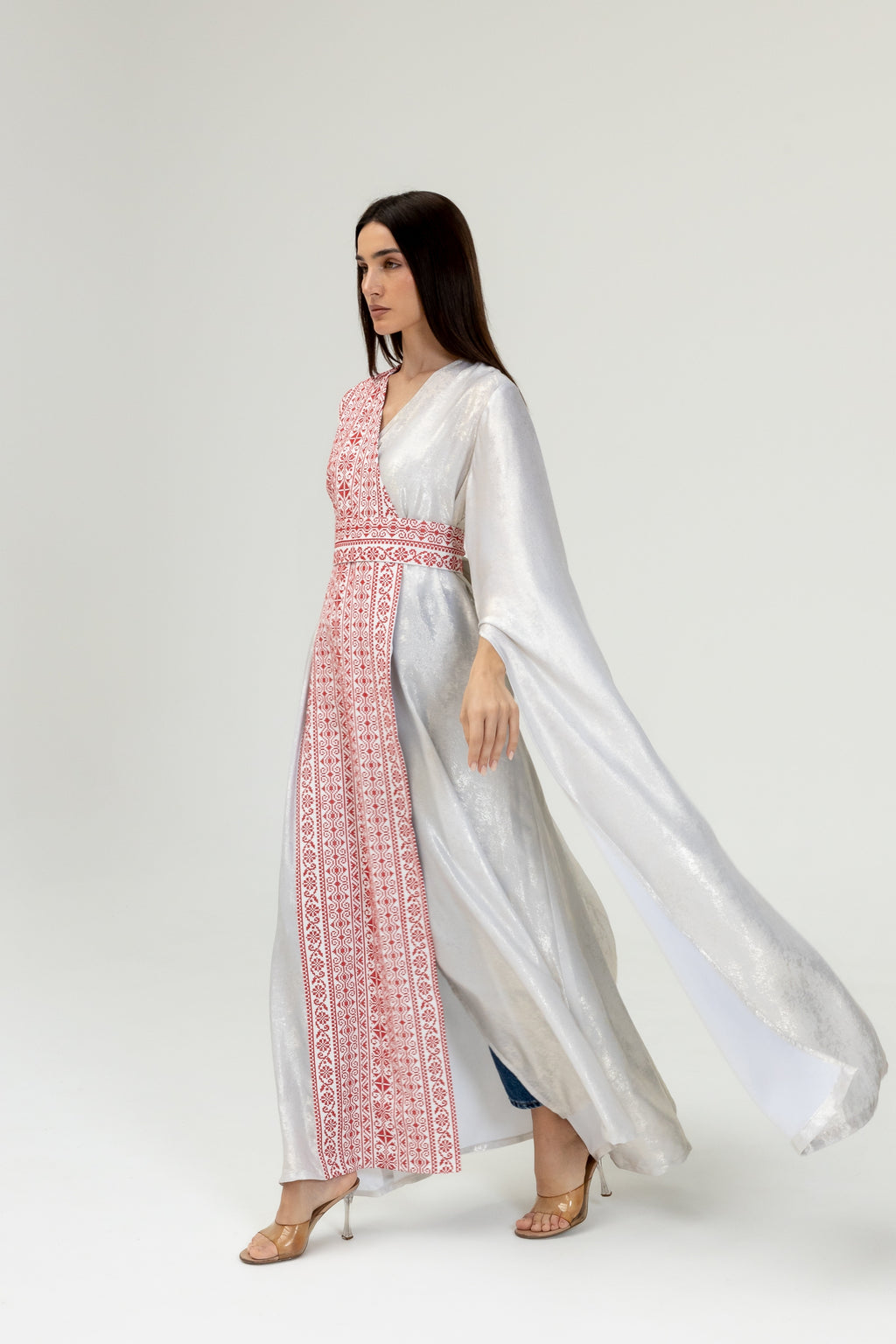 Silver Embroidered Wrap Abaya