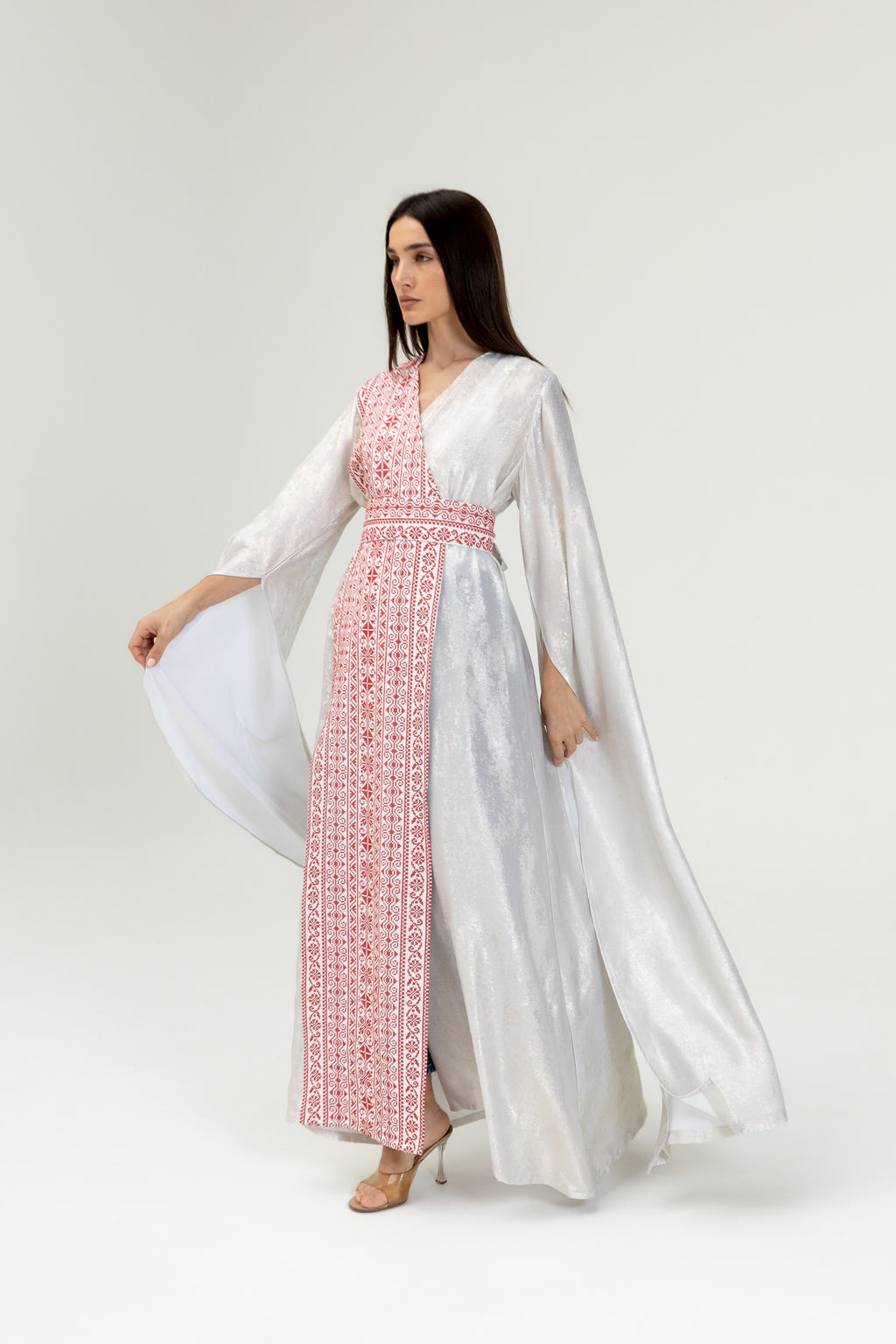 Silver Embroidered Wrap Abaya
