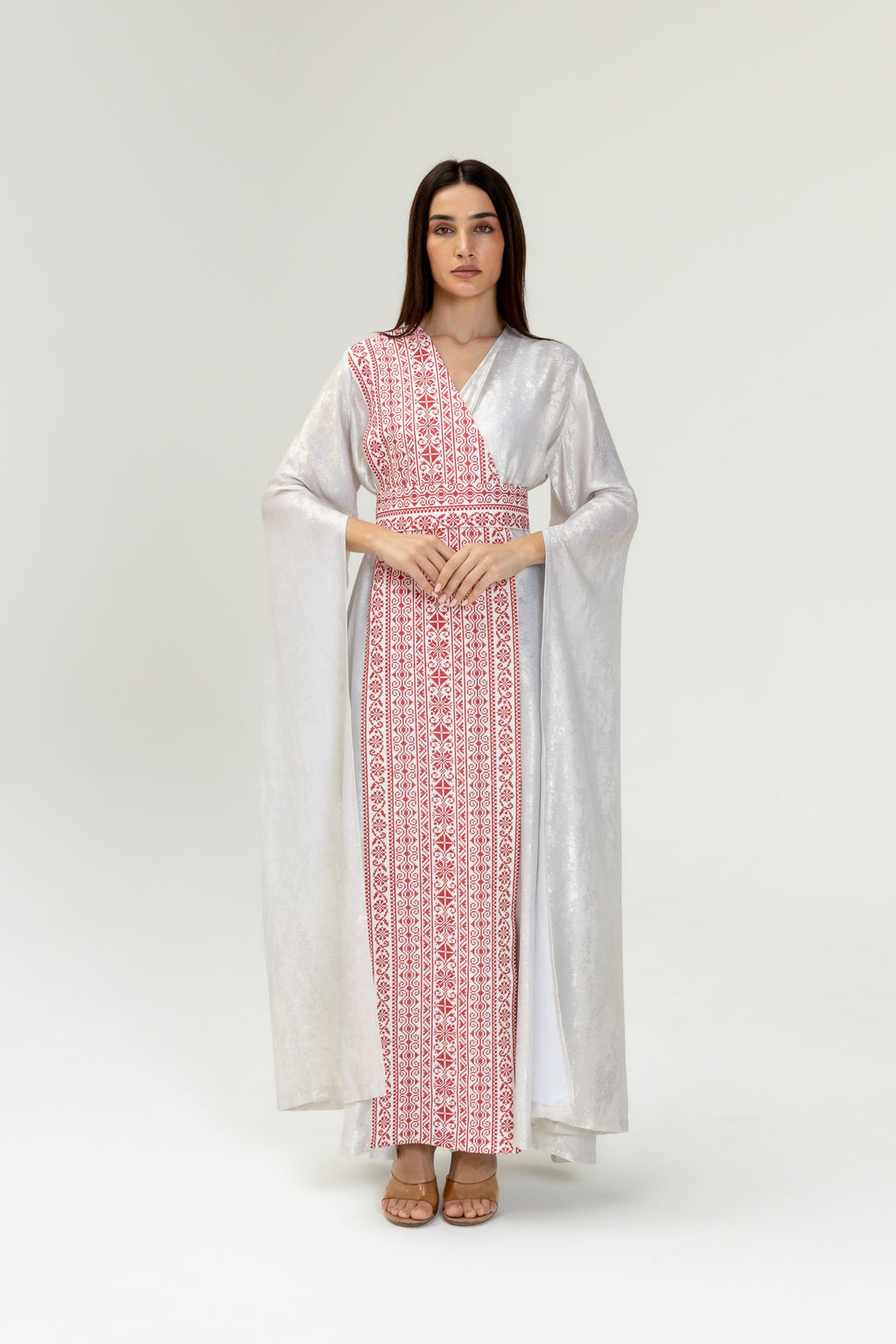 Silver Embroidered Wrap Abaya