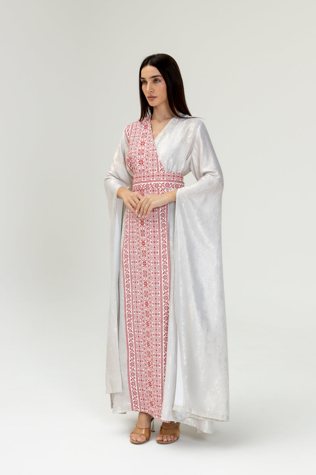 Silver Embroidered Wrap Abaya