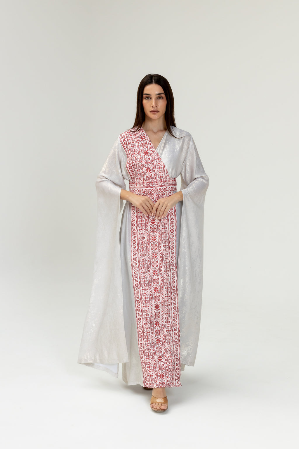 Silver Embroidered Wrap Abaya