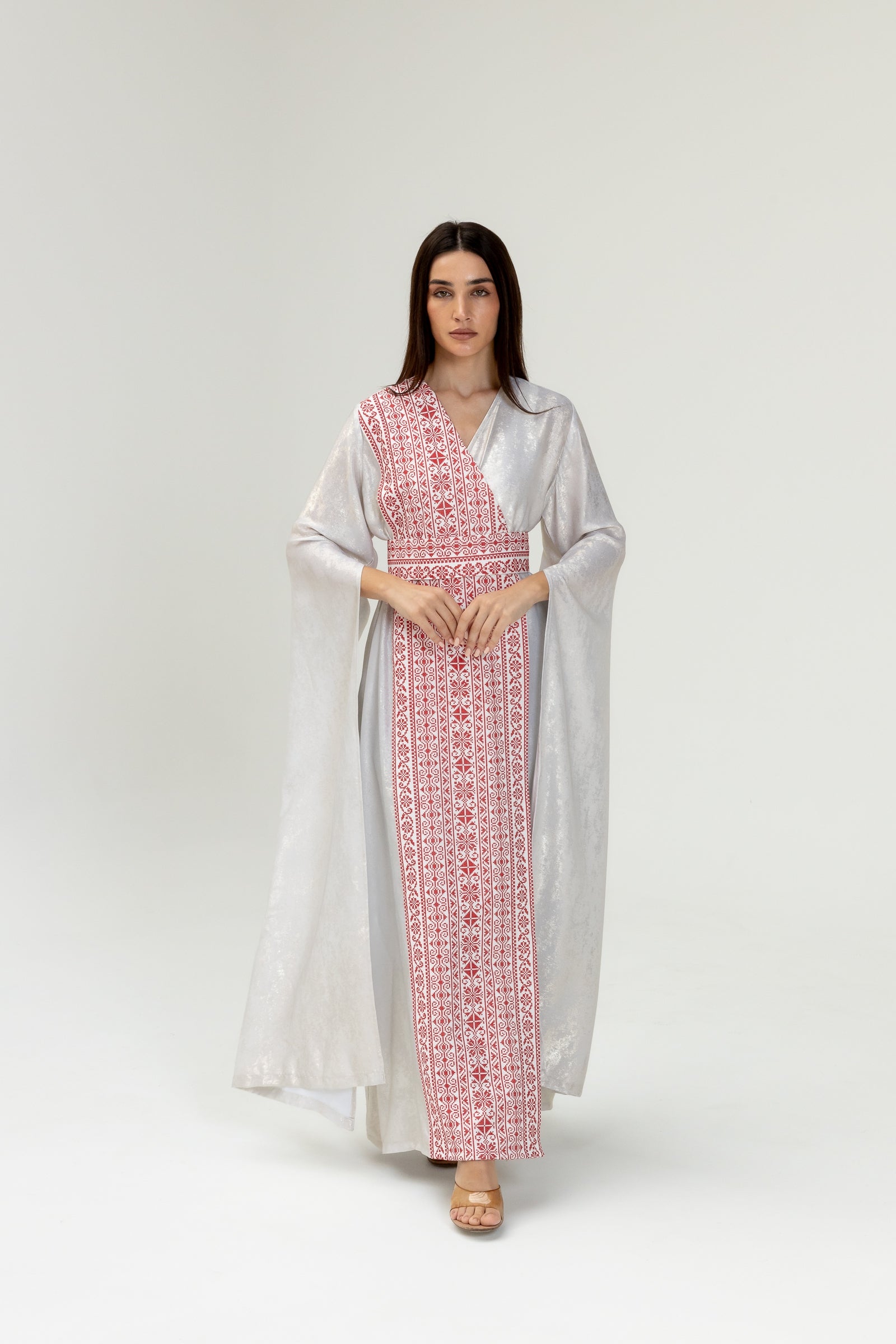 Silver Embroidered Wrap Abaya