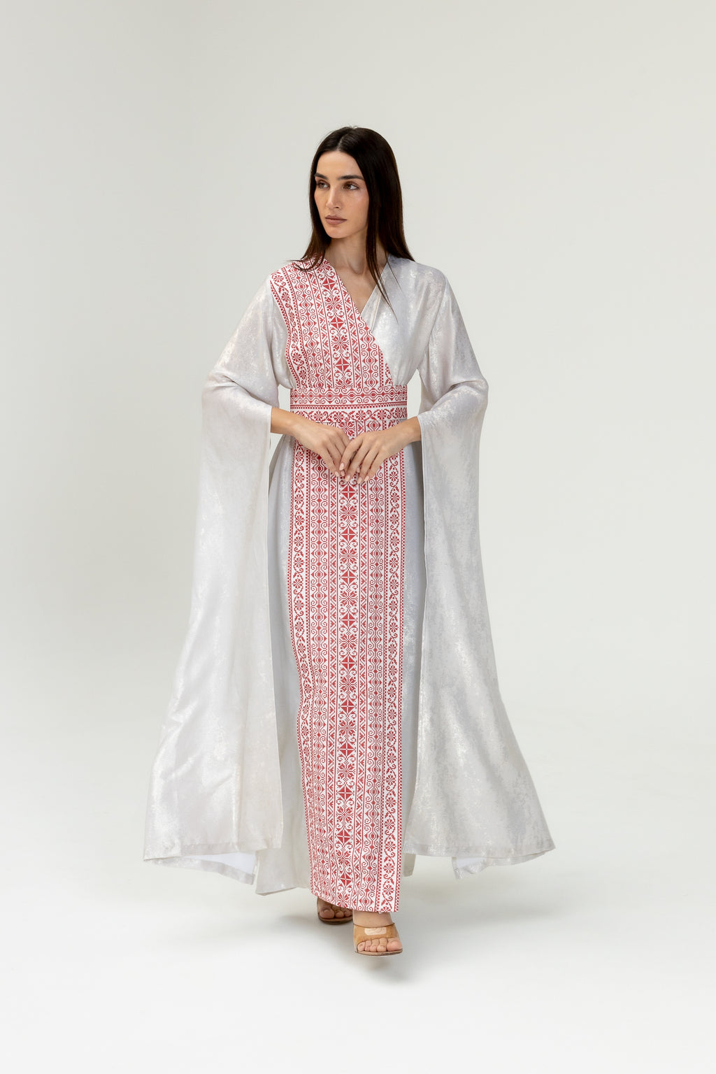 Silver Embroidered Wrap Abaya