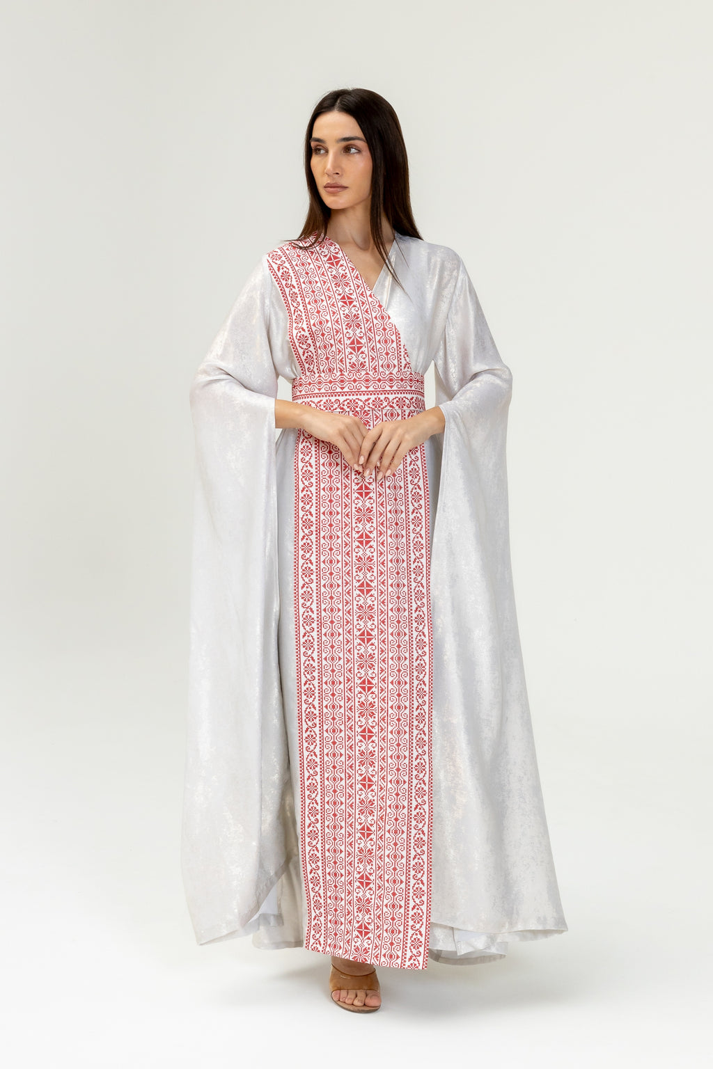 Silver Embroidered Wrap Abaya