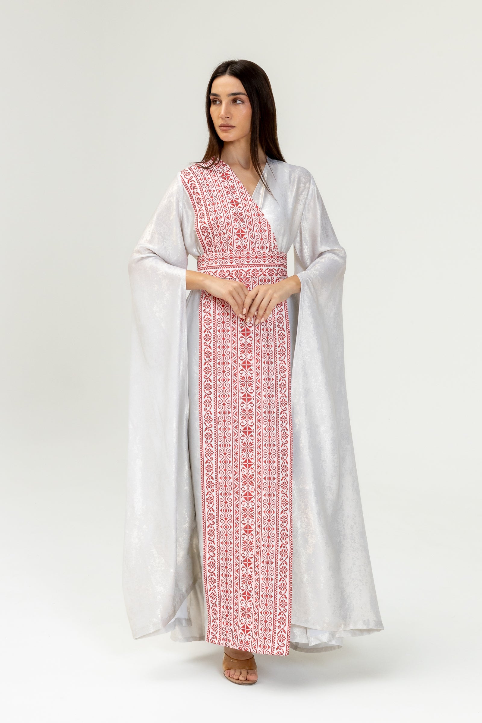 Silver Embroidered Wrap Abaya