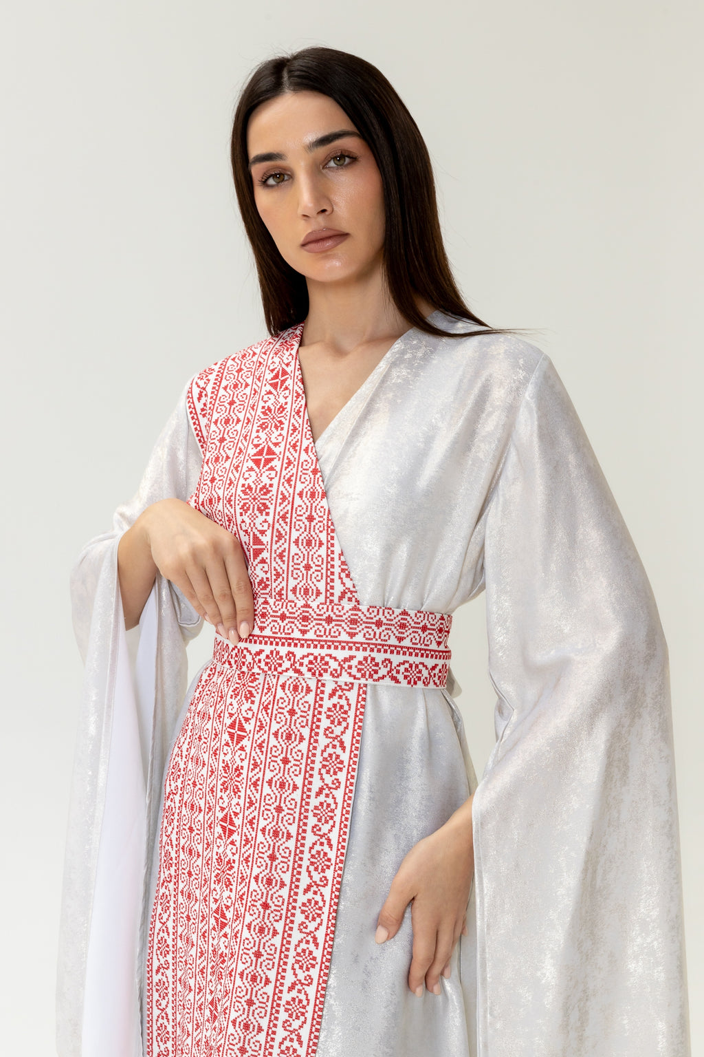 Silver Embroidered Wrap Abaya