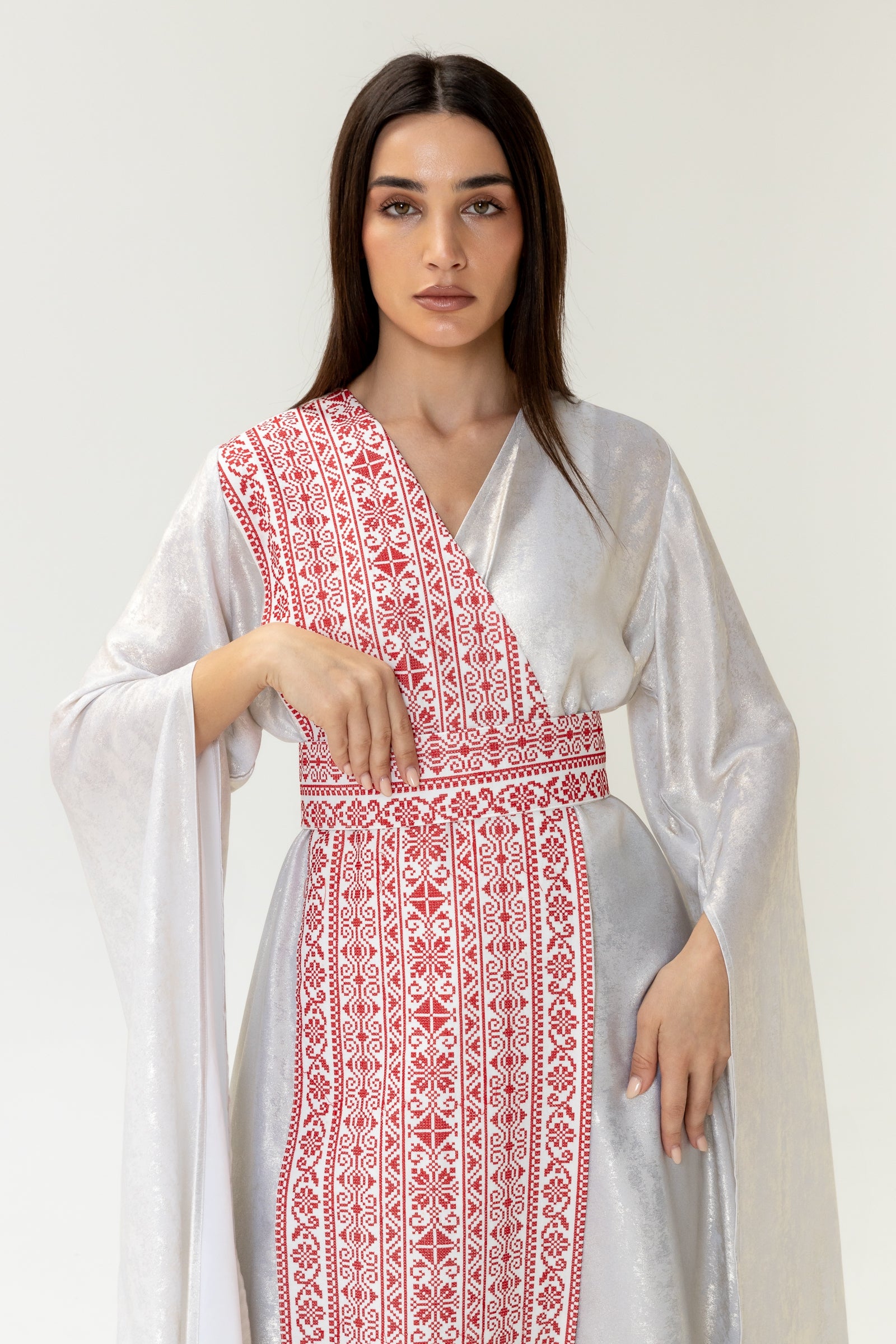Silver Embroidered Wrap Abaya