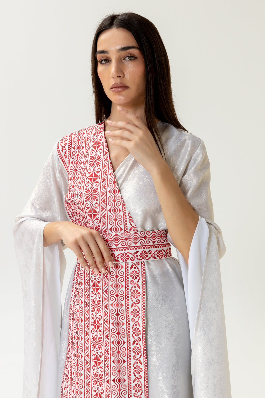 Silver Embroidered Wrap Abaya