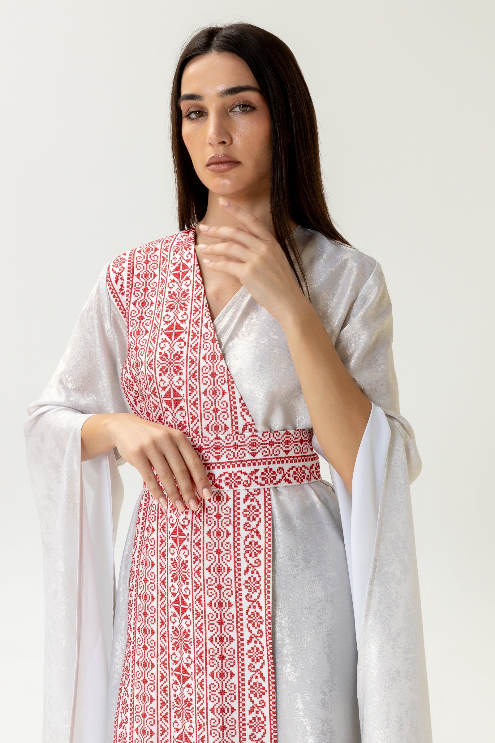 Silver Embroidered Wrap Abaya