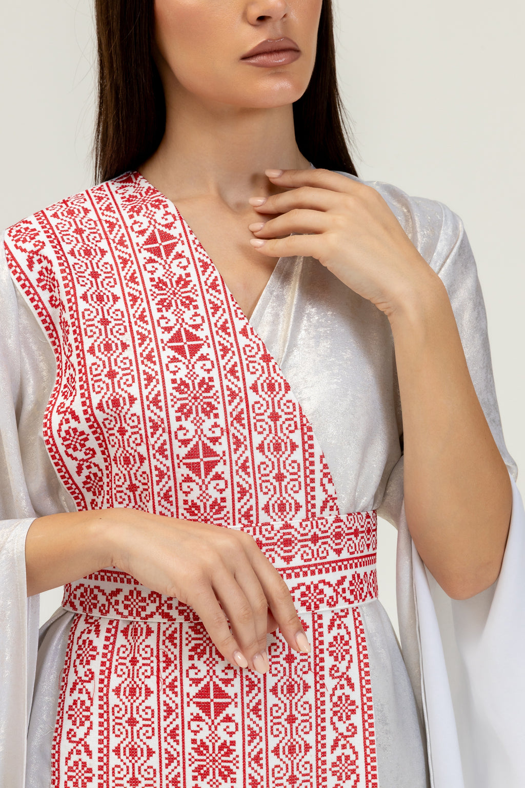 Silver Embroidered Wrap Abaya