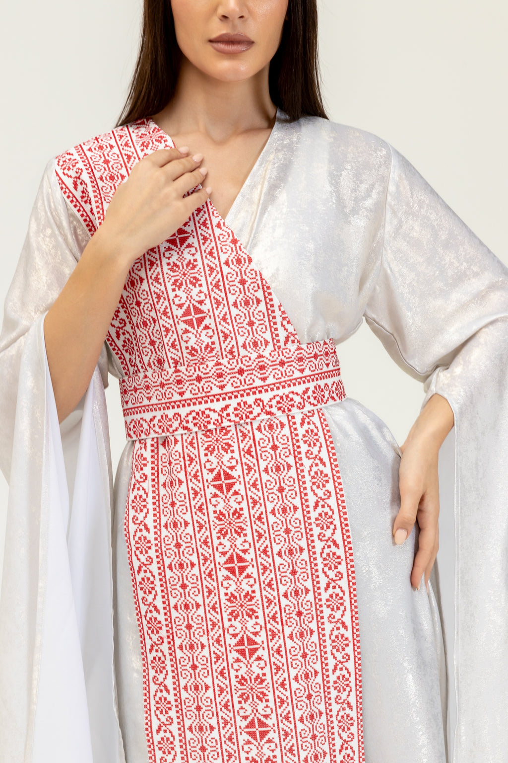 Silver Embroidered Wrap Abaya
