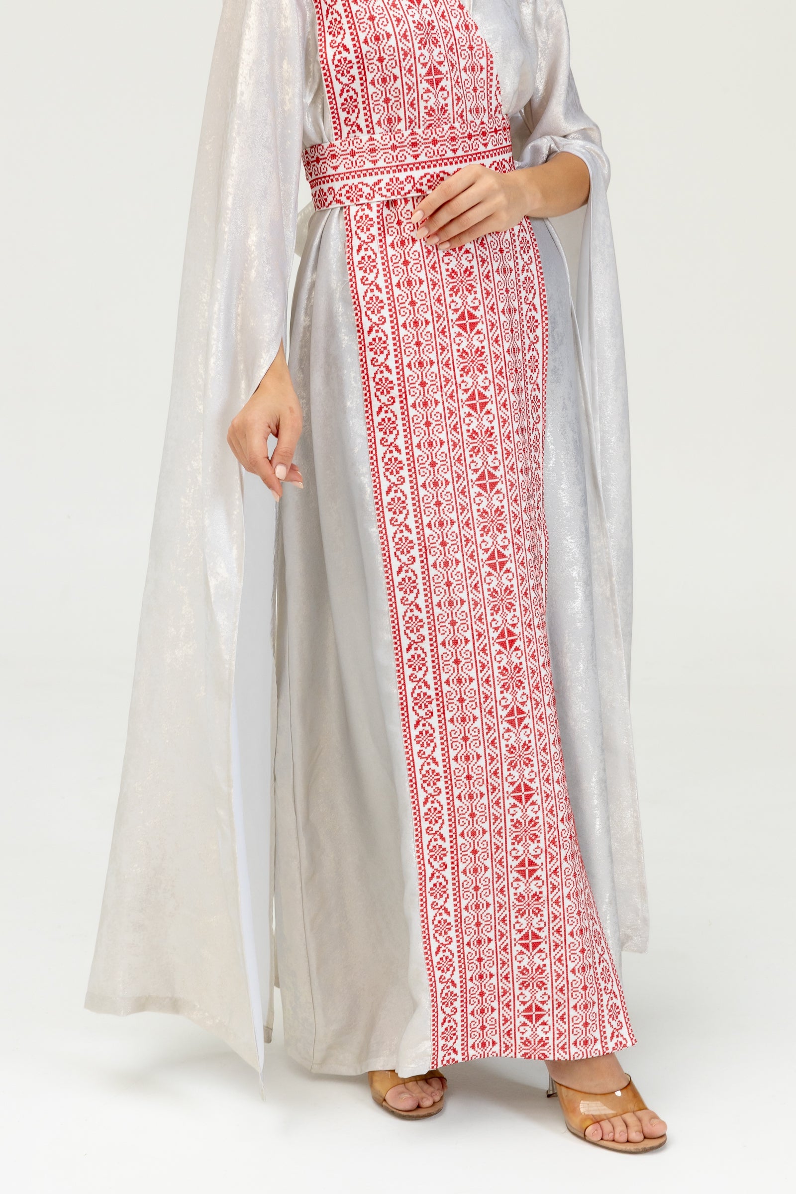 Silver Embroidered Wrap Abaya