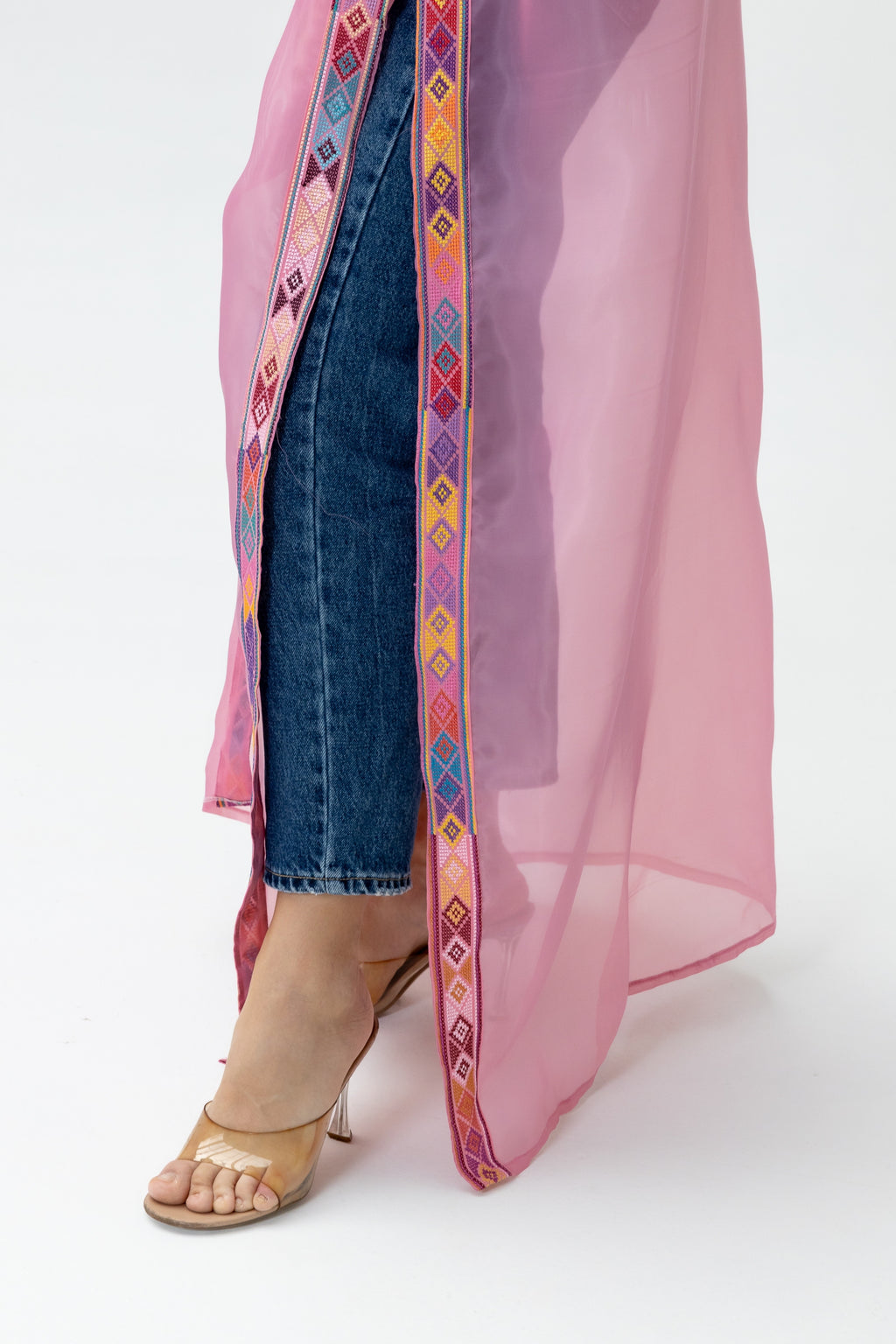 Pink Embroidered Open Abaya