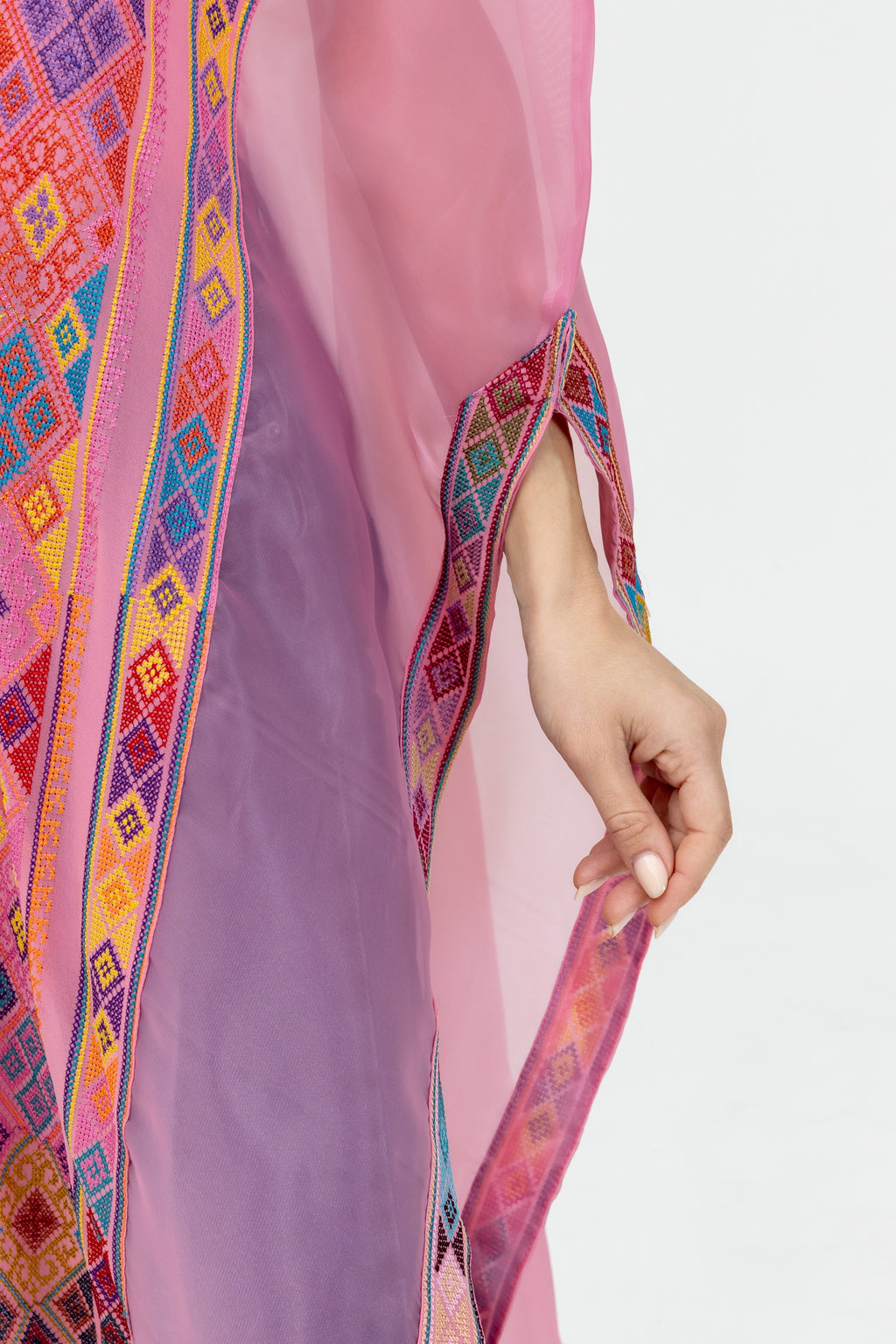 Pink Embroidered Open Abaya