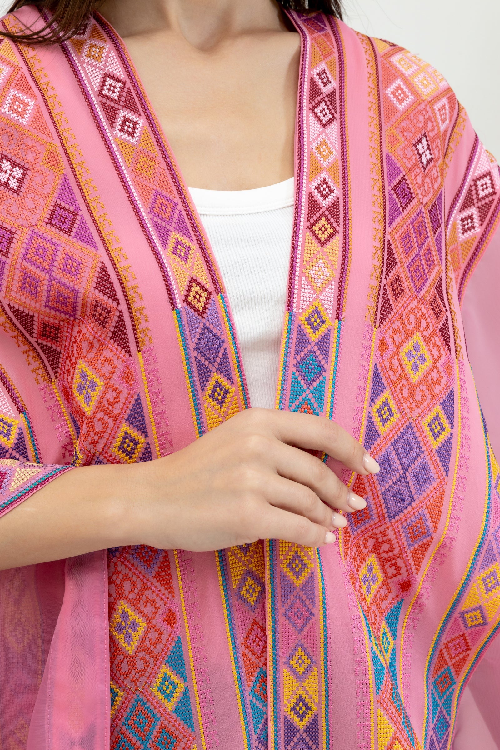 Pink Embroidered Open Abaya
