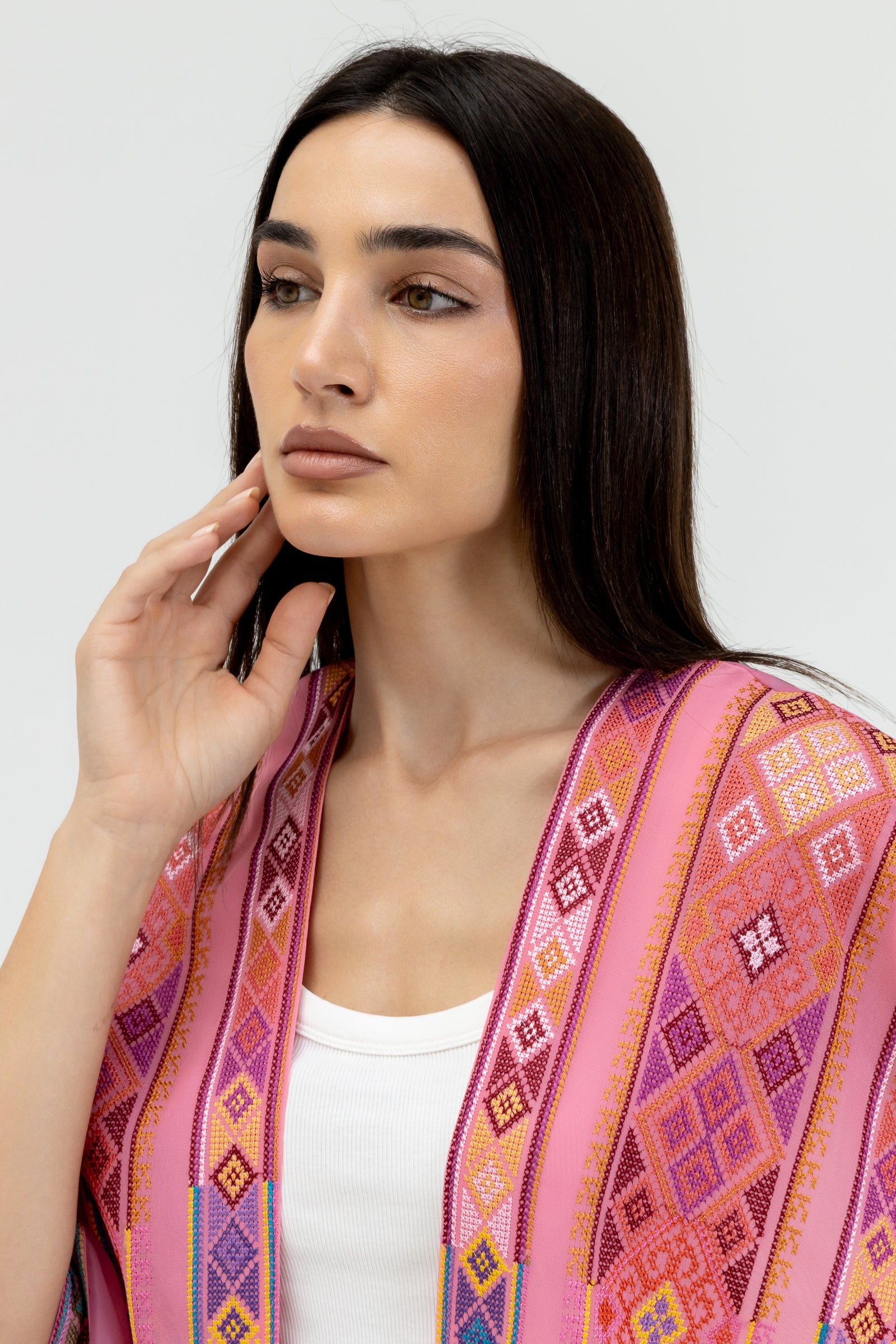Pink Embroidered Open Abaya