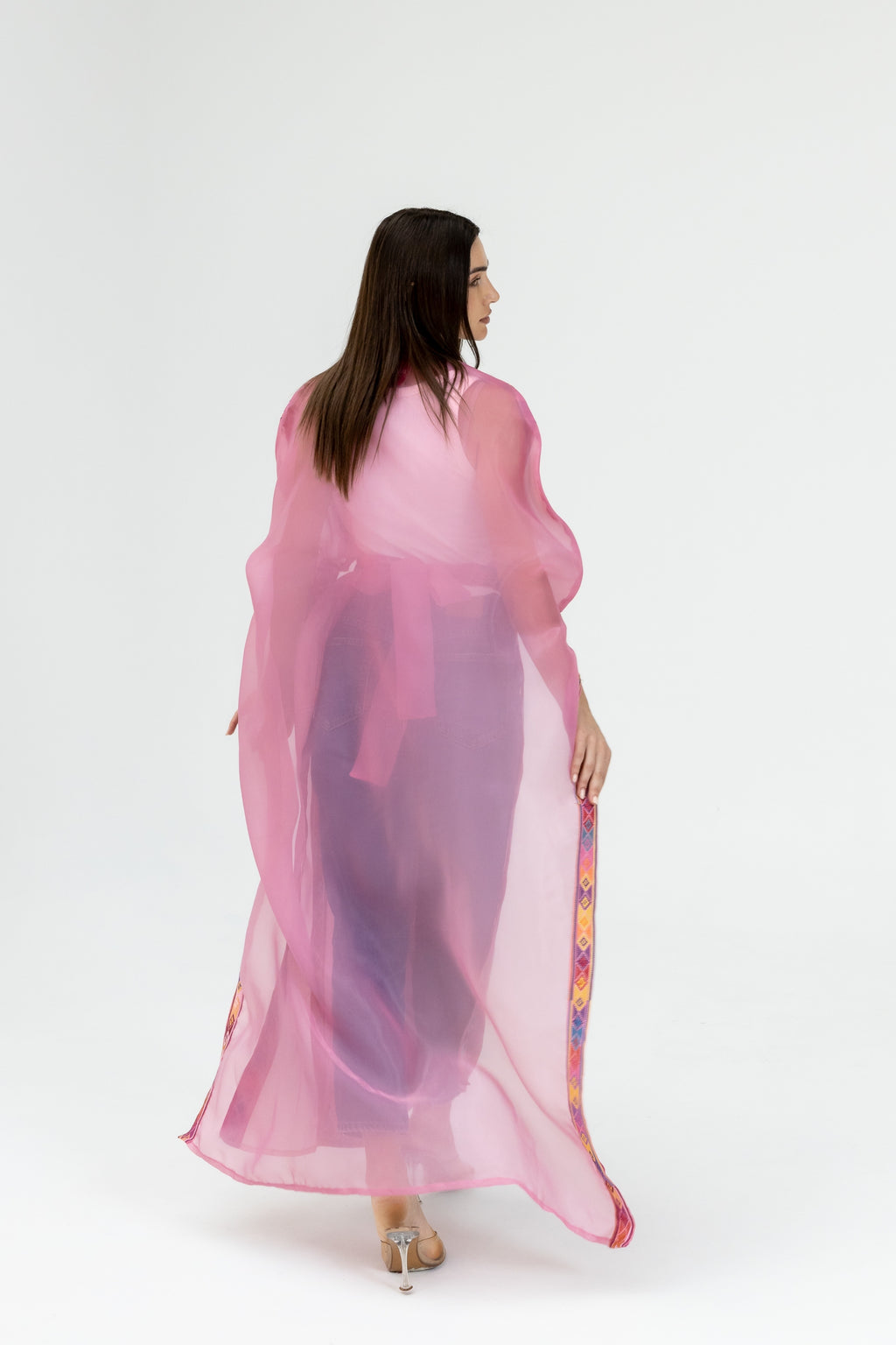 Pink Embroidered Open Abaya