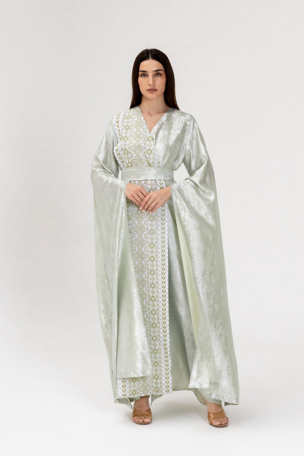 Mint Embroidered Wrap Abaya