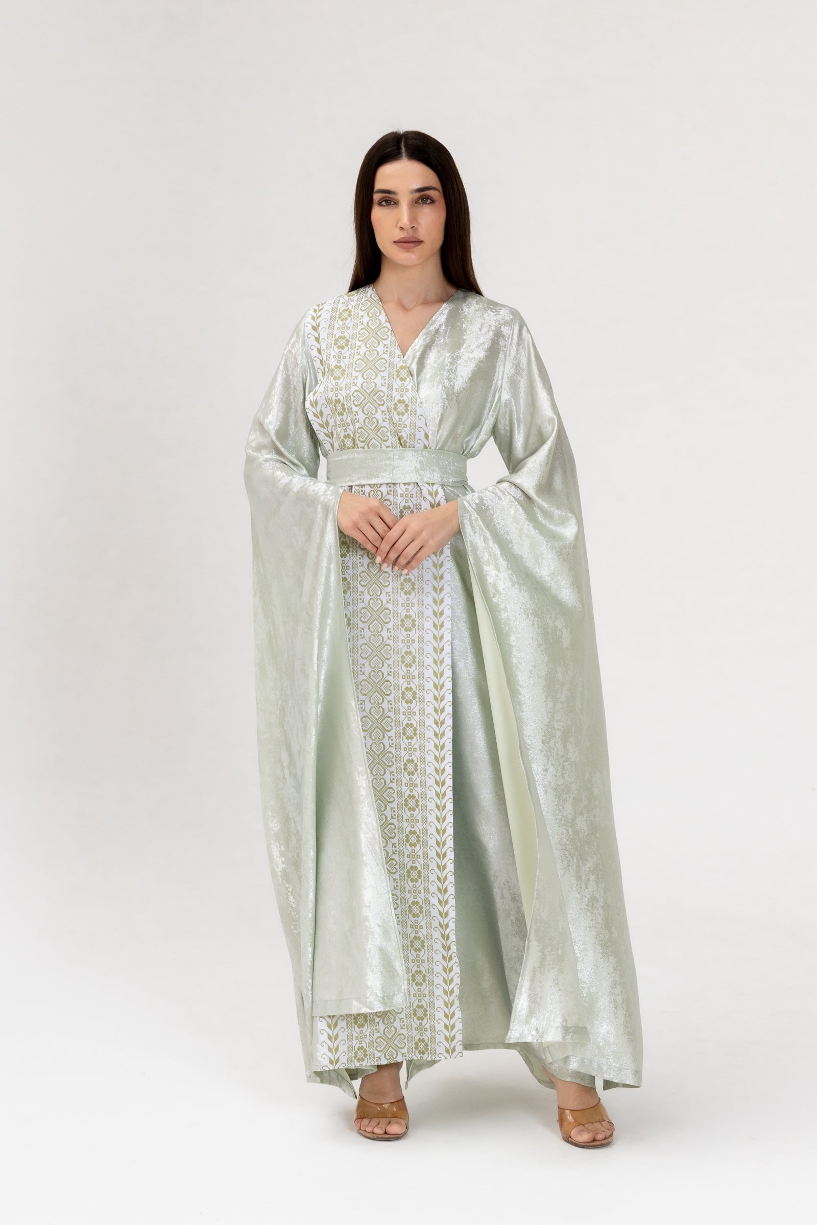 Mint Embroidered Wrap Abaya