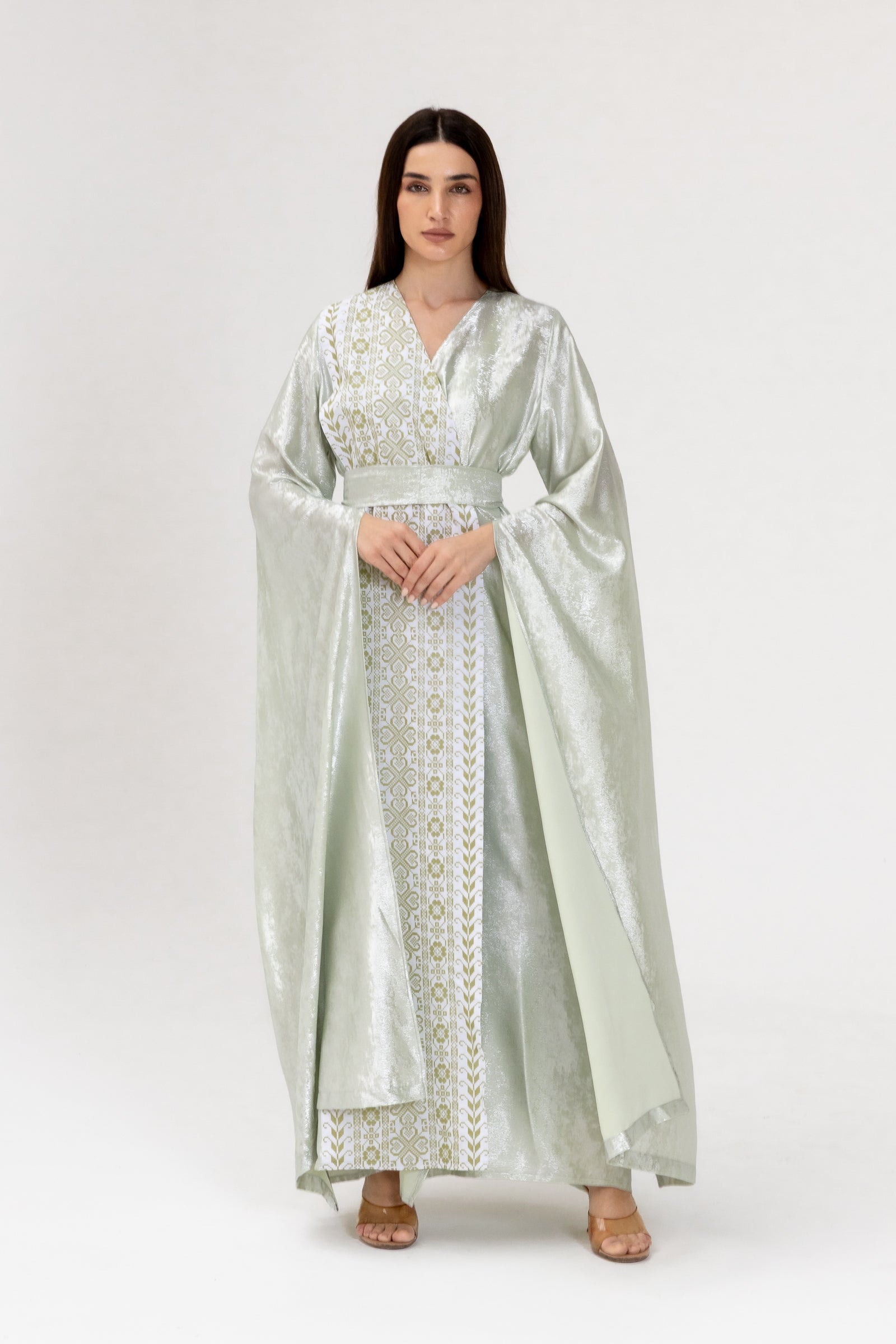 Mint Embroidered Wrap Abaya