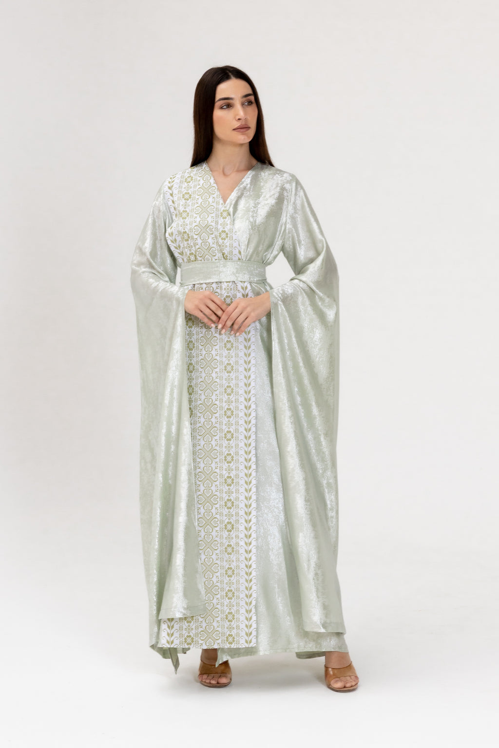Mint Embroidered Wrap Abaya