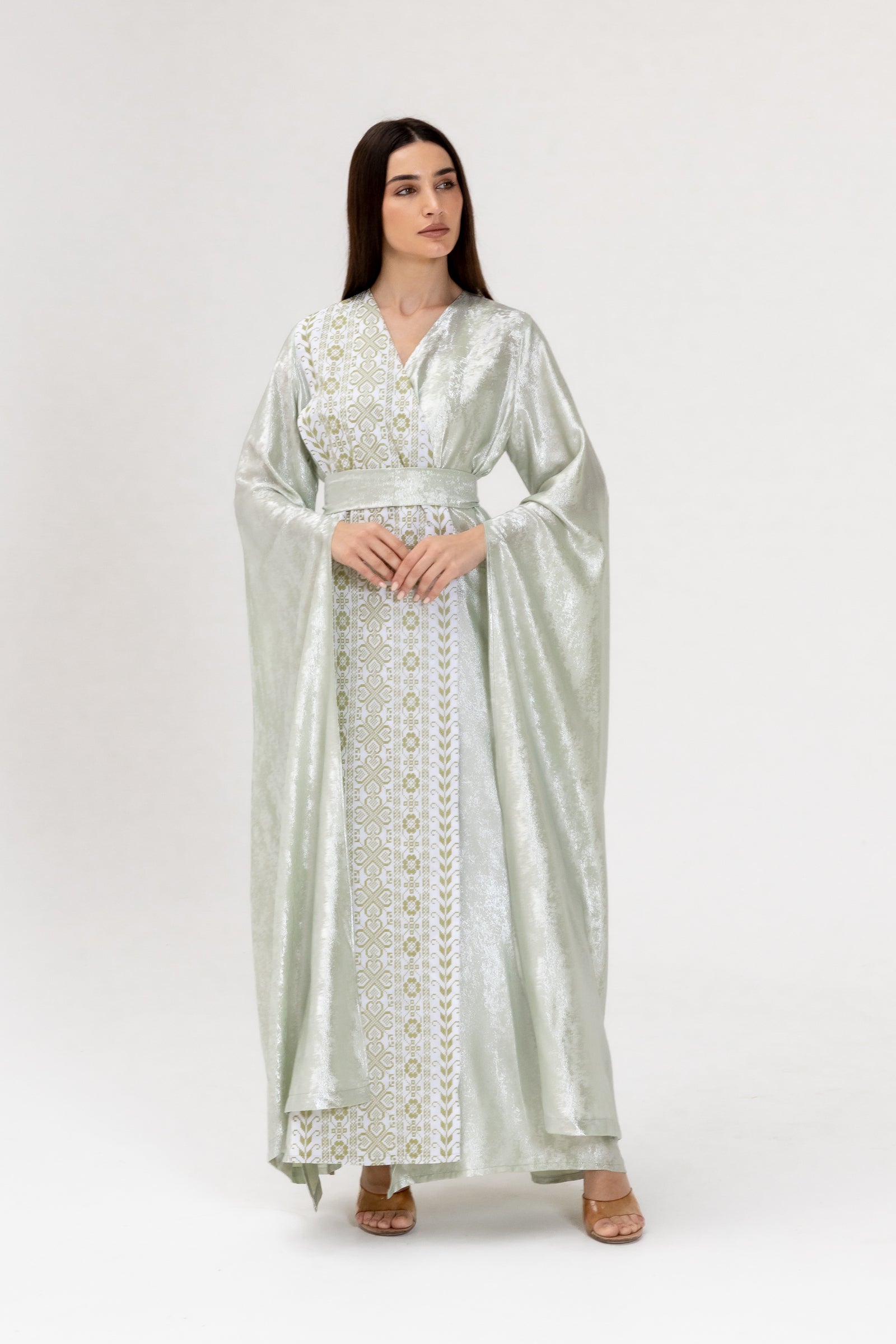 Mint Embroidered Wrap Abaya