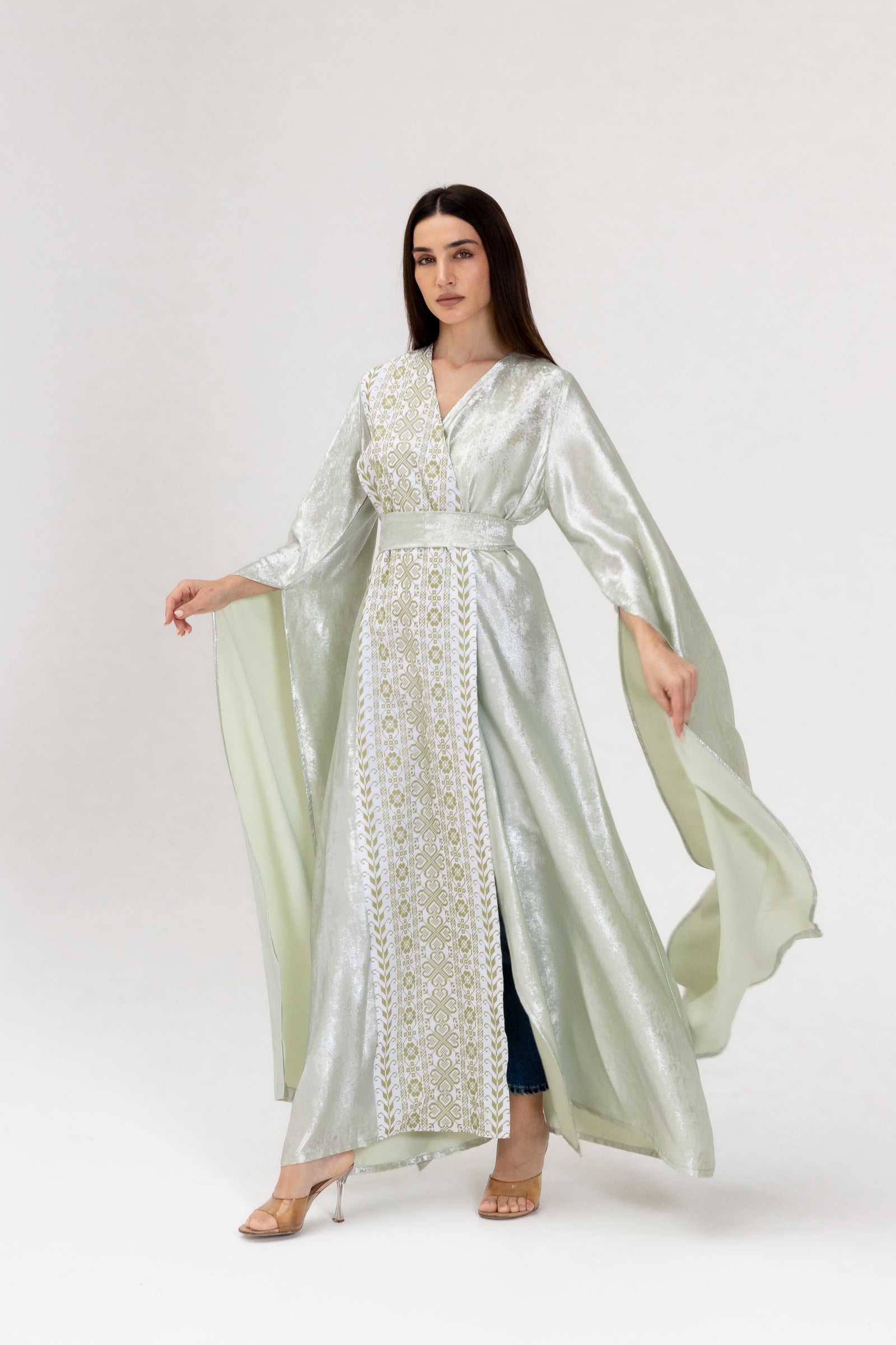 Mint Embroidered Wrap Abaya