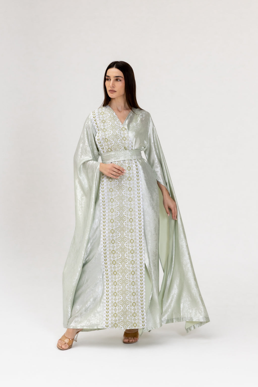 Mint Embroidered Wrap Abaya