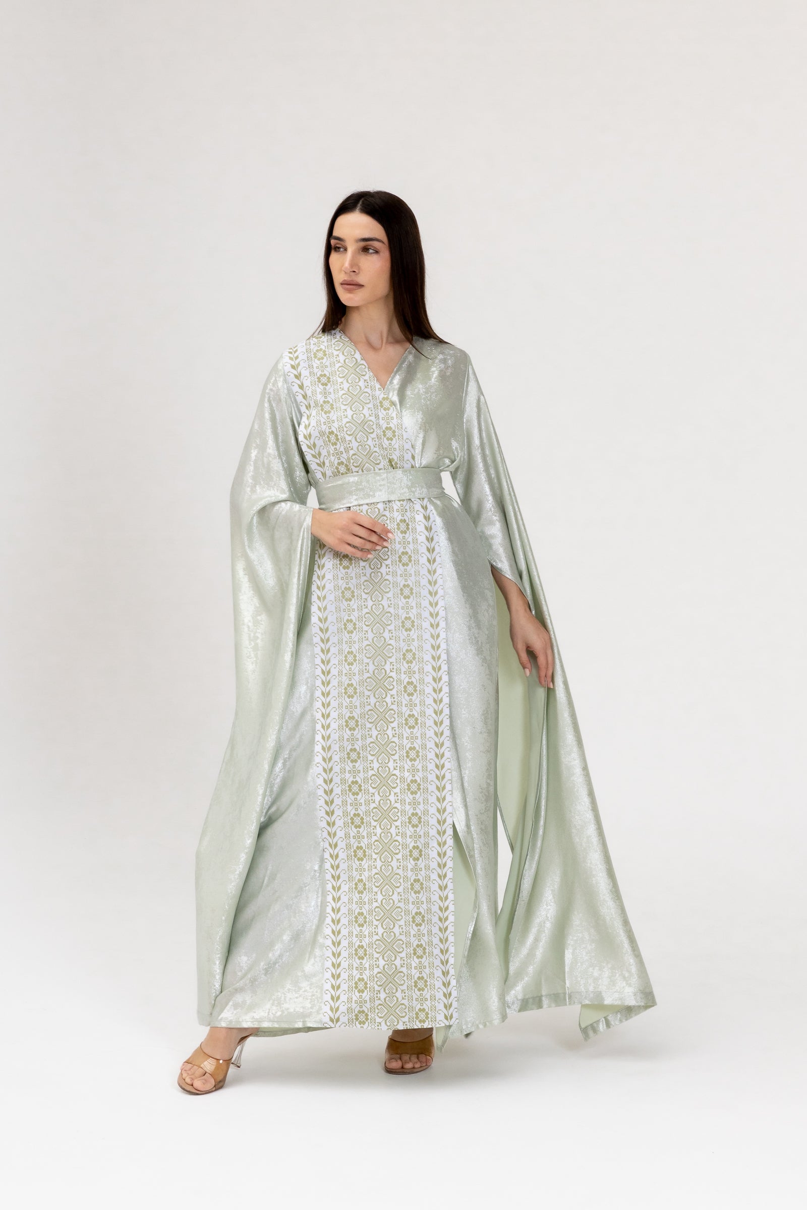 Mint Embroidered Wrap Abaya