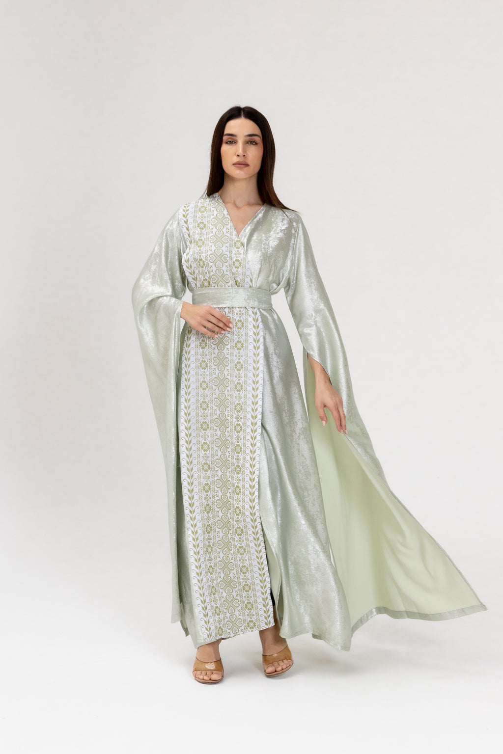Mint Embroidered Wrap Abaya