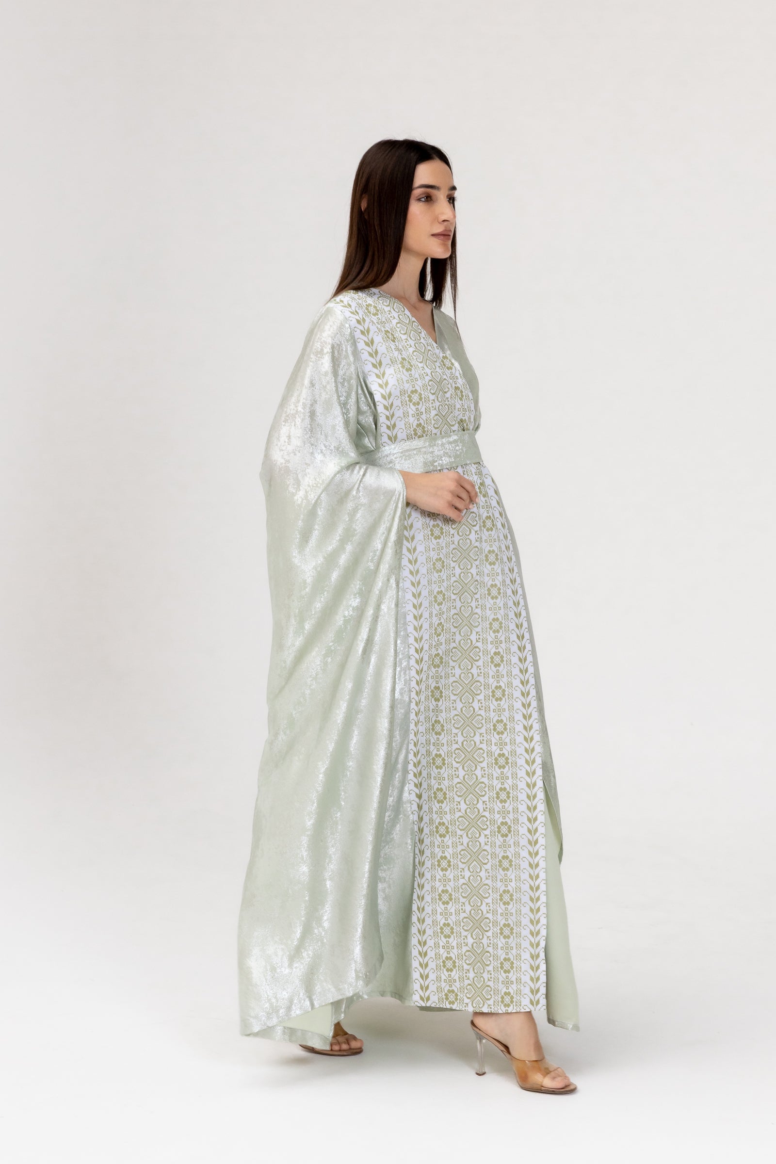 Mint Embroidered Wrap Abaya