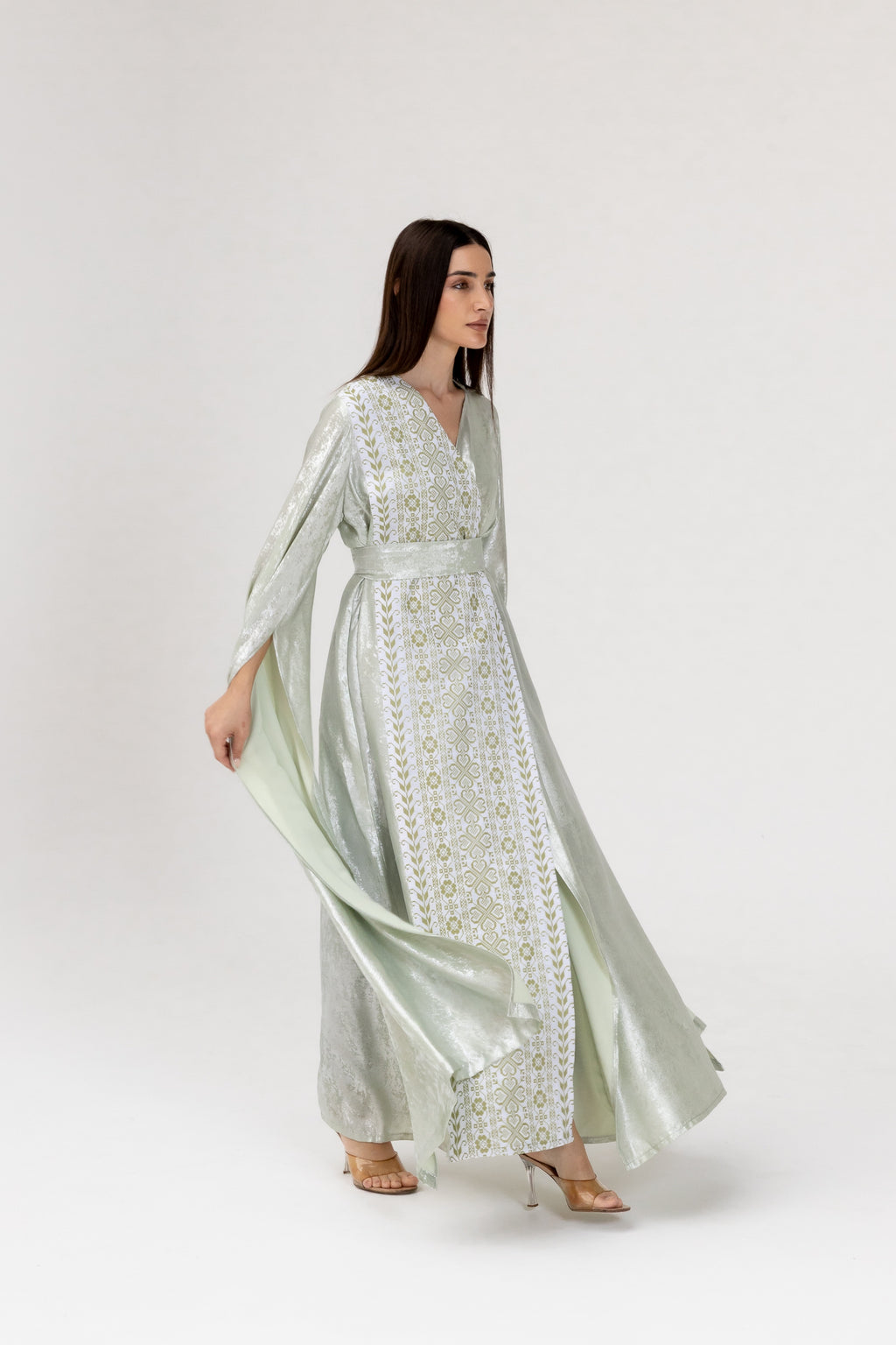 Mint Embroidered Wrap Abaya