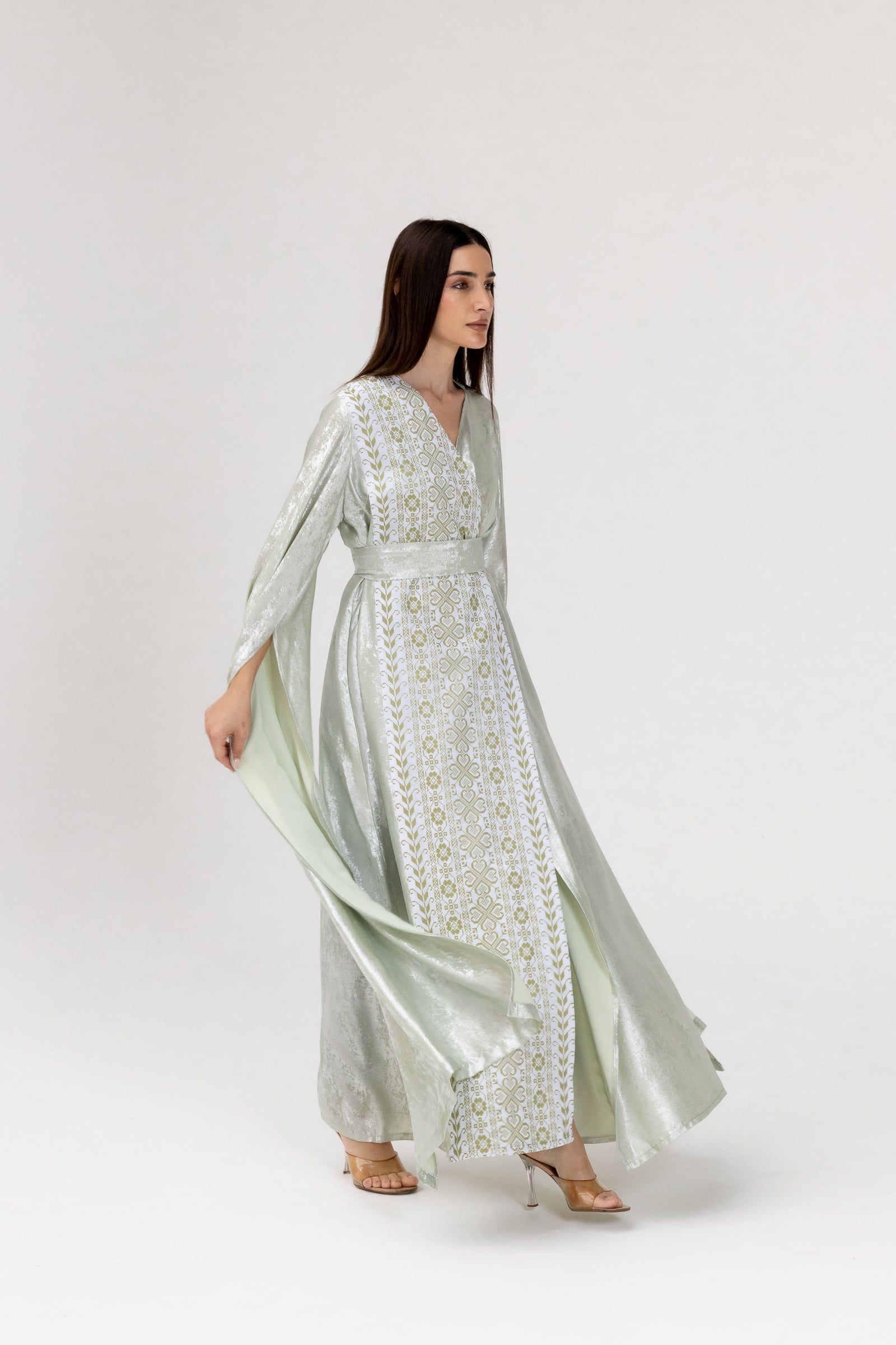 Mint Embroidered Wrap Abaya
