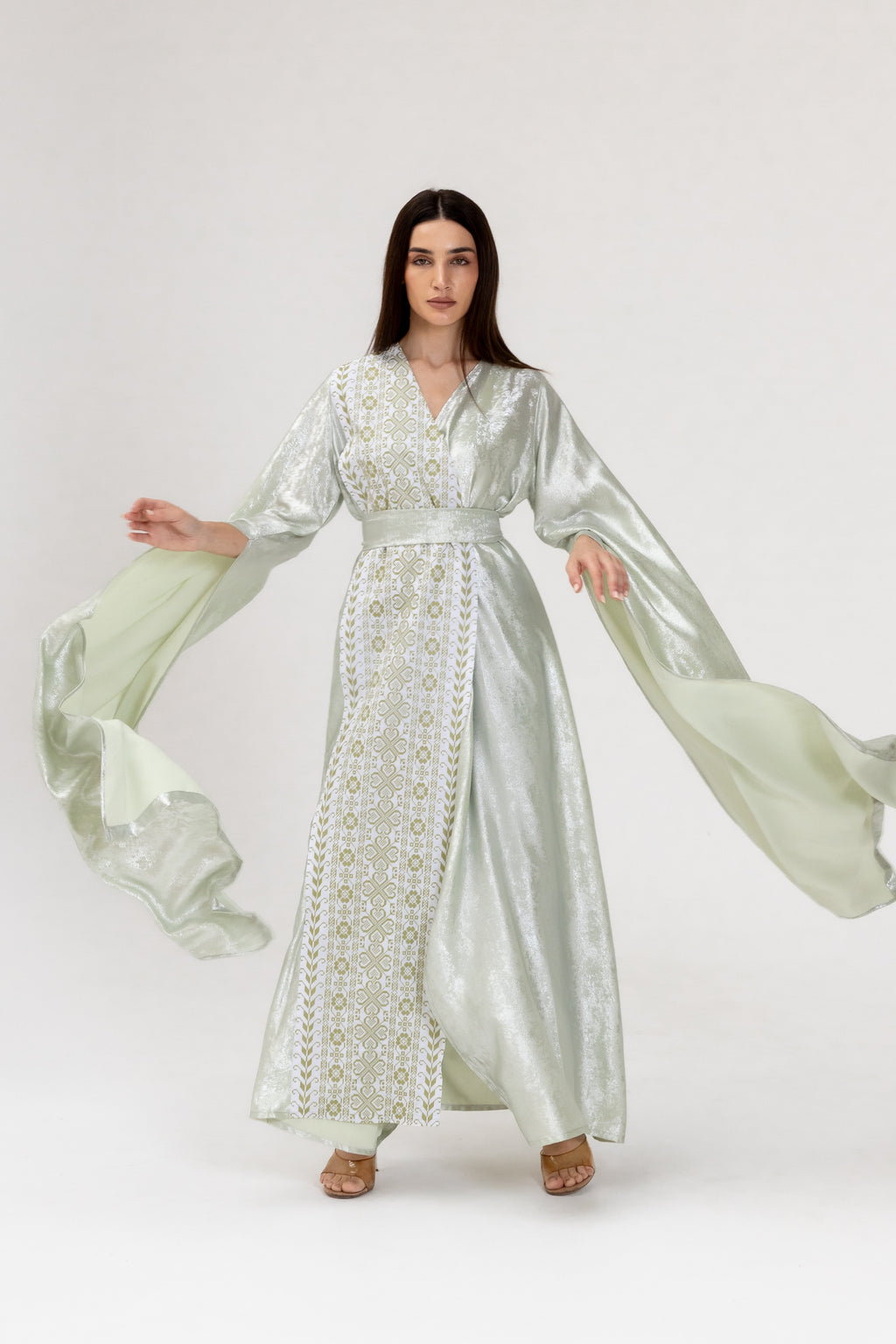 Mint Embroidered Wrap Abaya