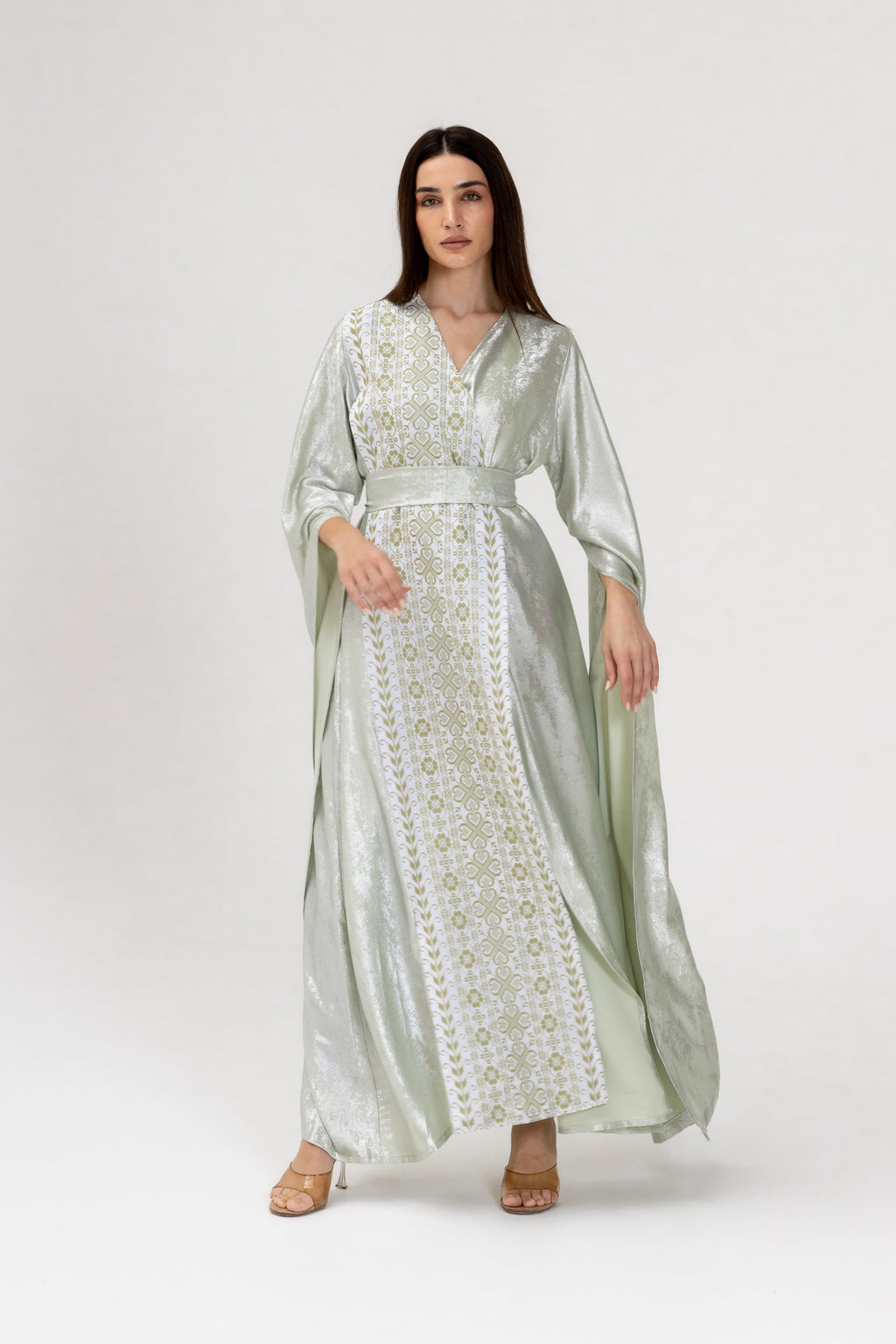 Mint Embroidered Wrap Abaya